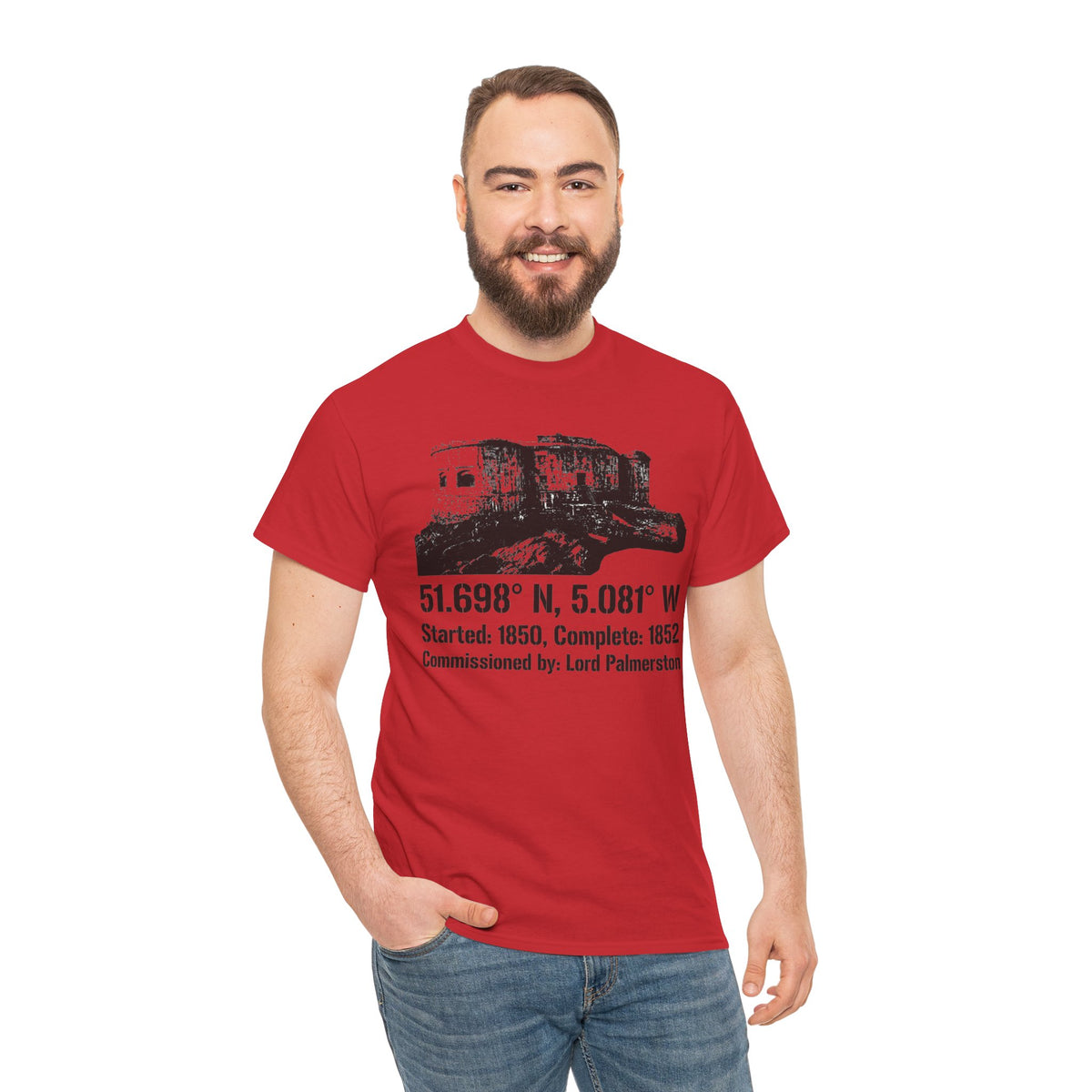 Stack Rock Fort Wales T-Shirt — Coastal Fort Illustration Tee — product image 15