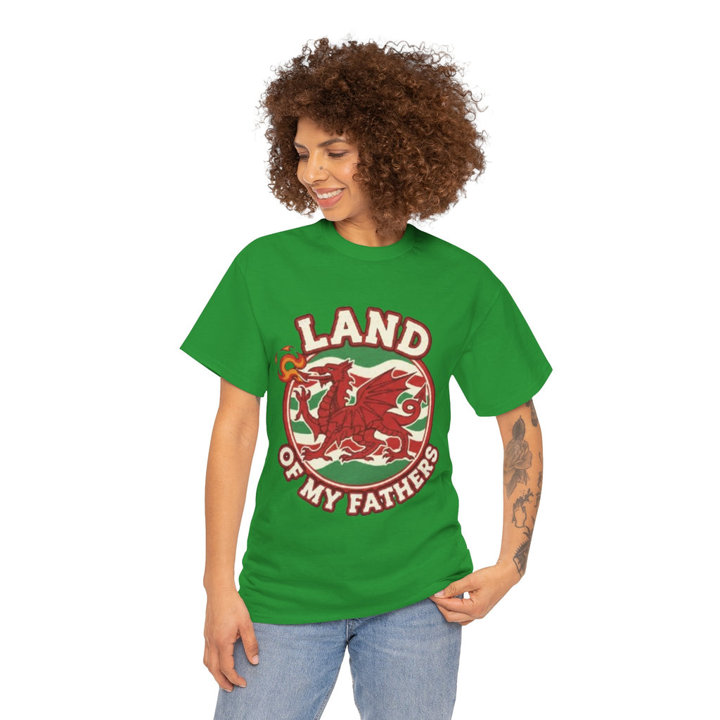 Land of My Fathers T‑Shirt — Welsh Dragon Vintage Crest Tee
