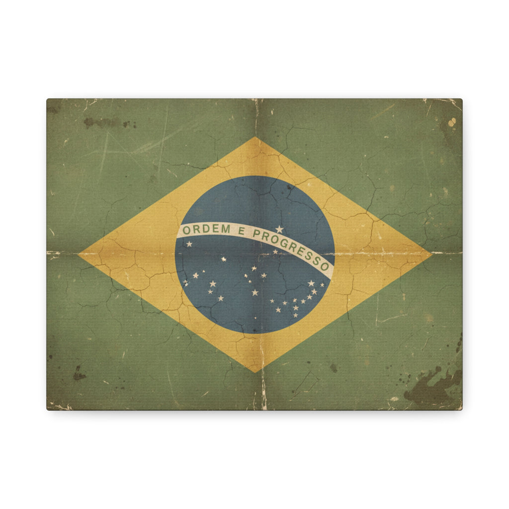 Brazil Flag Vintage Canvas Print — Vintage 'Ordem e Progresso' Stretched Matte Wall Art