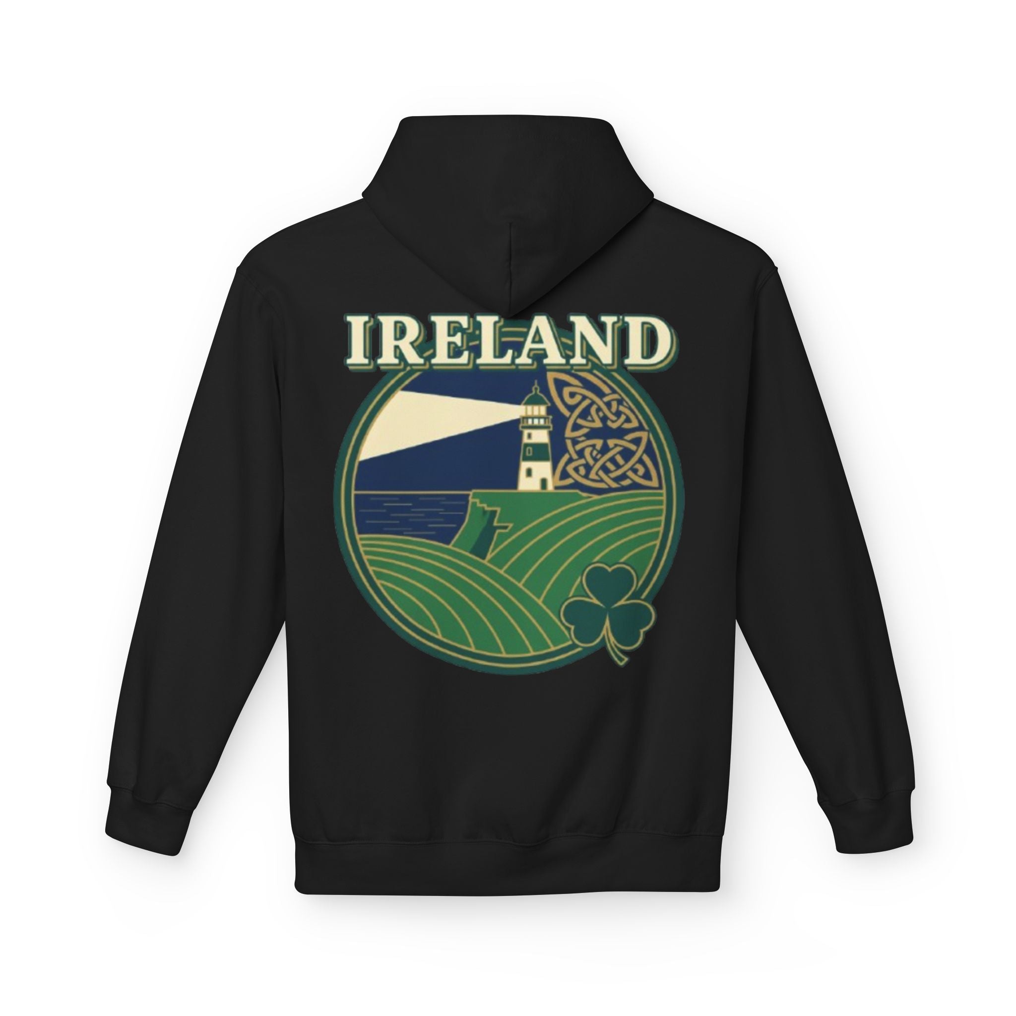 Ireland Lighthouse Hoodie — Celtic Shamrock Travel Sweatshirt