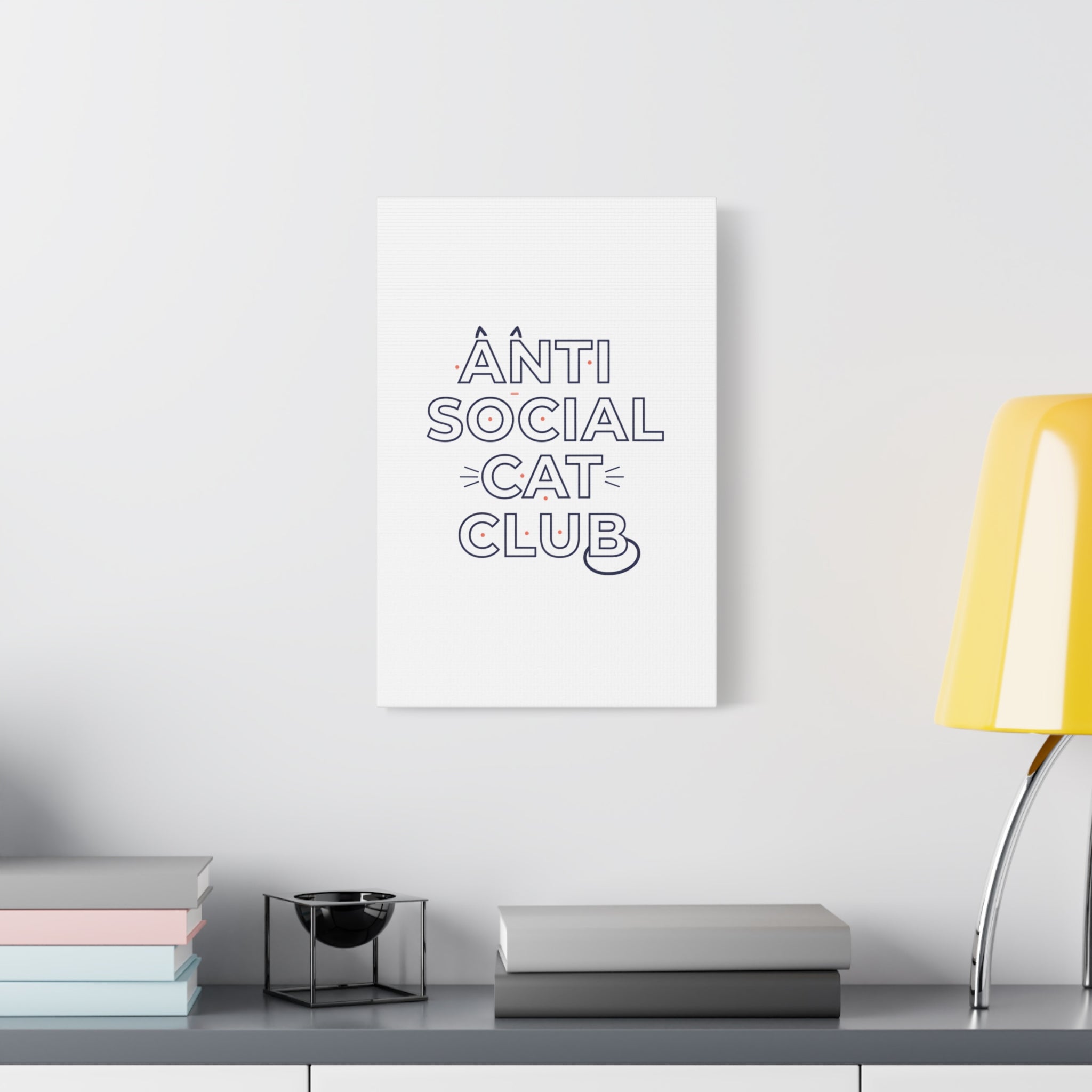 Anti Social Cat Club Canvas | Outline-Only Typography, Hollow Letter Art