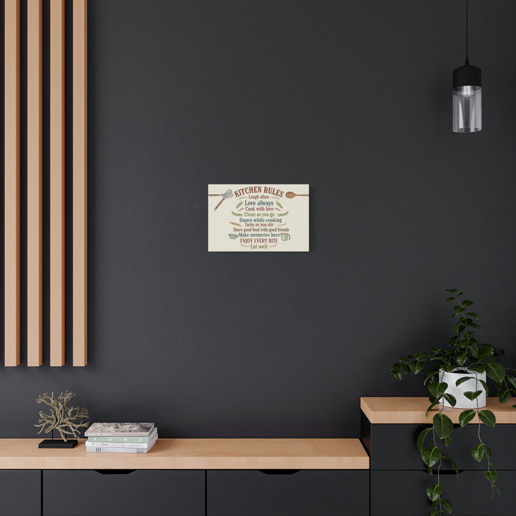 Kitchen Rules Canvas Wall Art — "Cook with Love" Inspirational Kitchen Sign