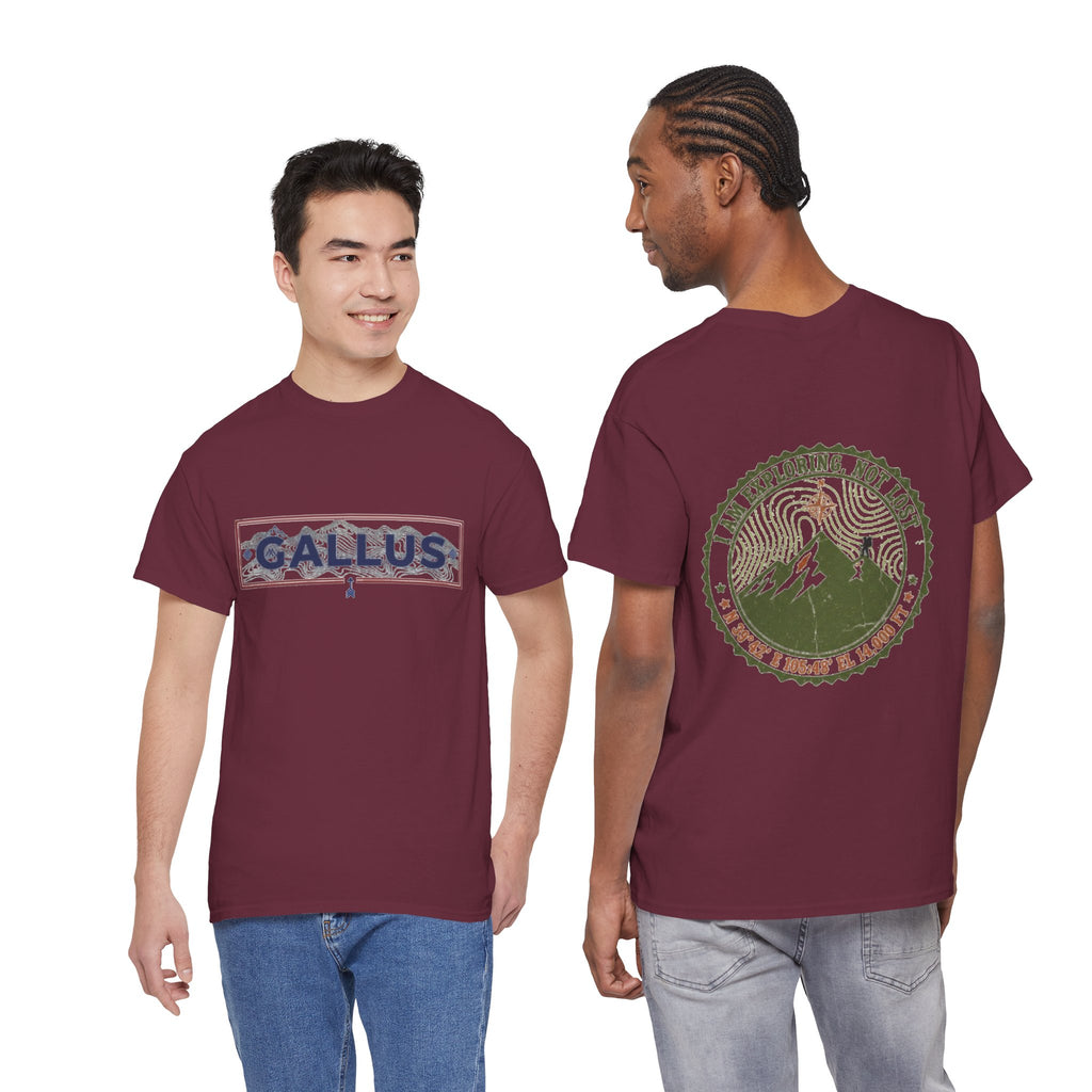 Adventure Logo Tee — "GALLUS" Mountain Badge Shirt (Exploring Not Lost)