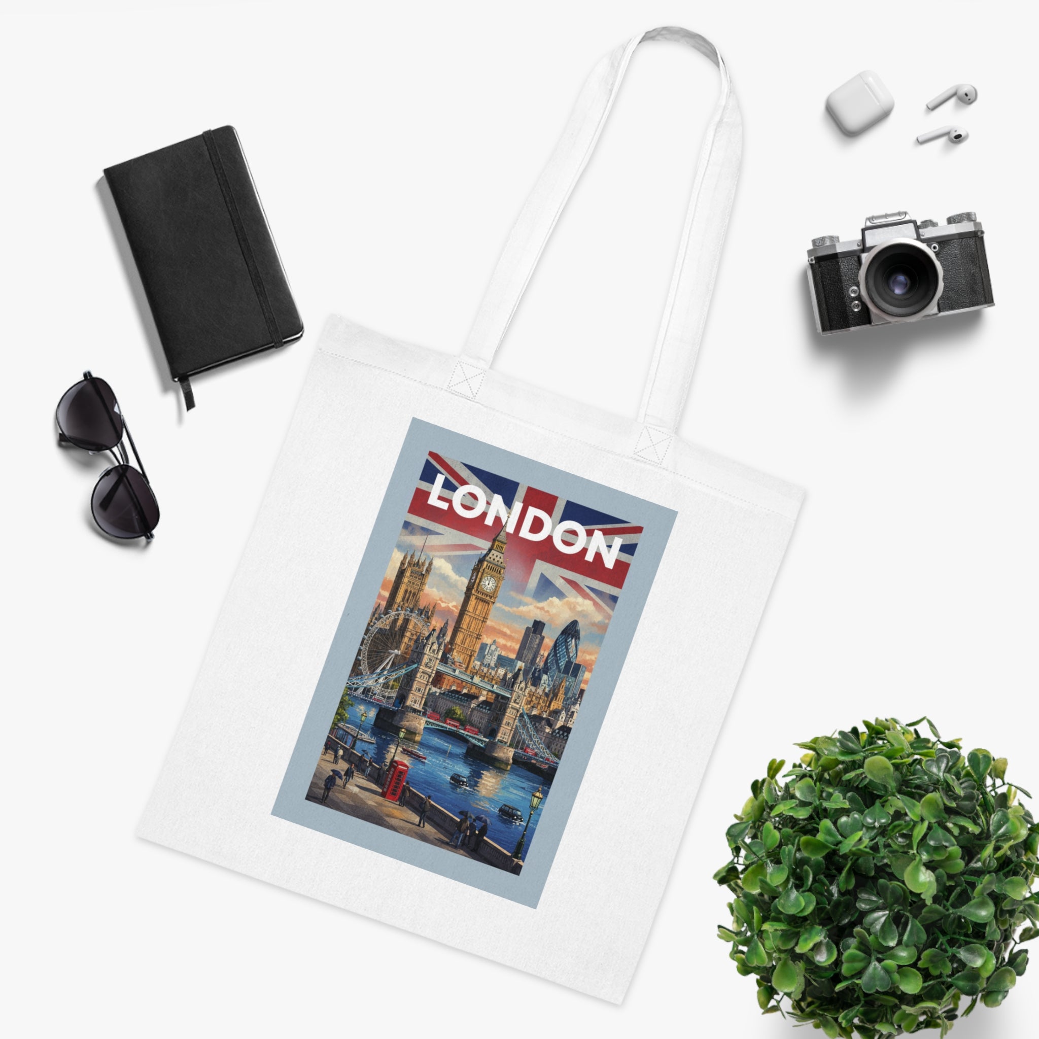 London Vintage Travel Tote Bag — Big Ben & Union Jack Cotton Shopper