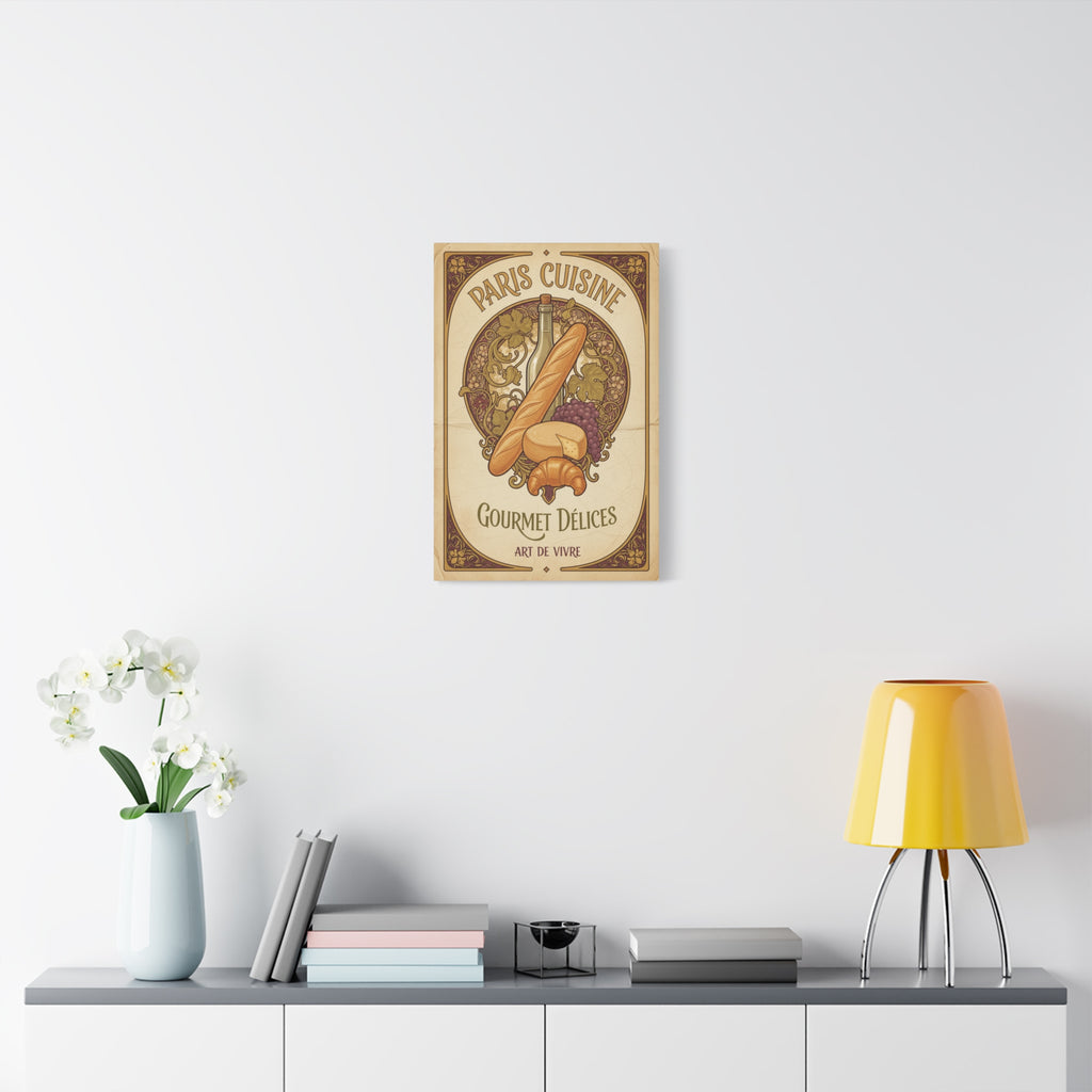 Paris Cuisine Matte Canvas Print - 'Gourmet Délices' Vintage French Kitchen Wall Art