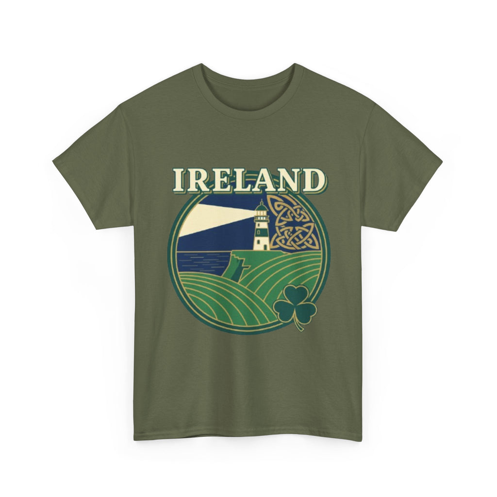 Ireland Scenic Tee — Celtic Lighthouse & Shamrock Graphic T-Shirt