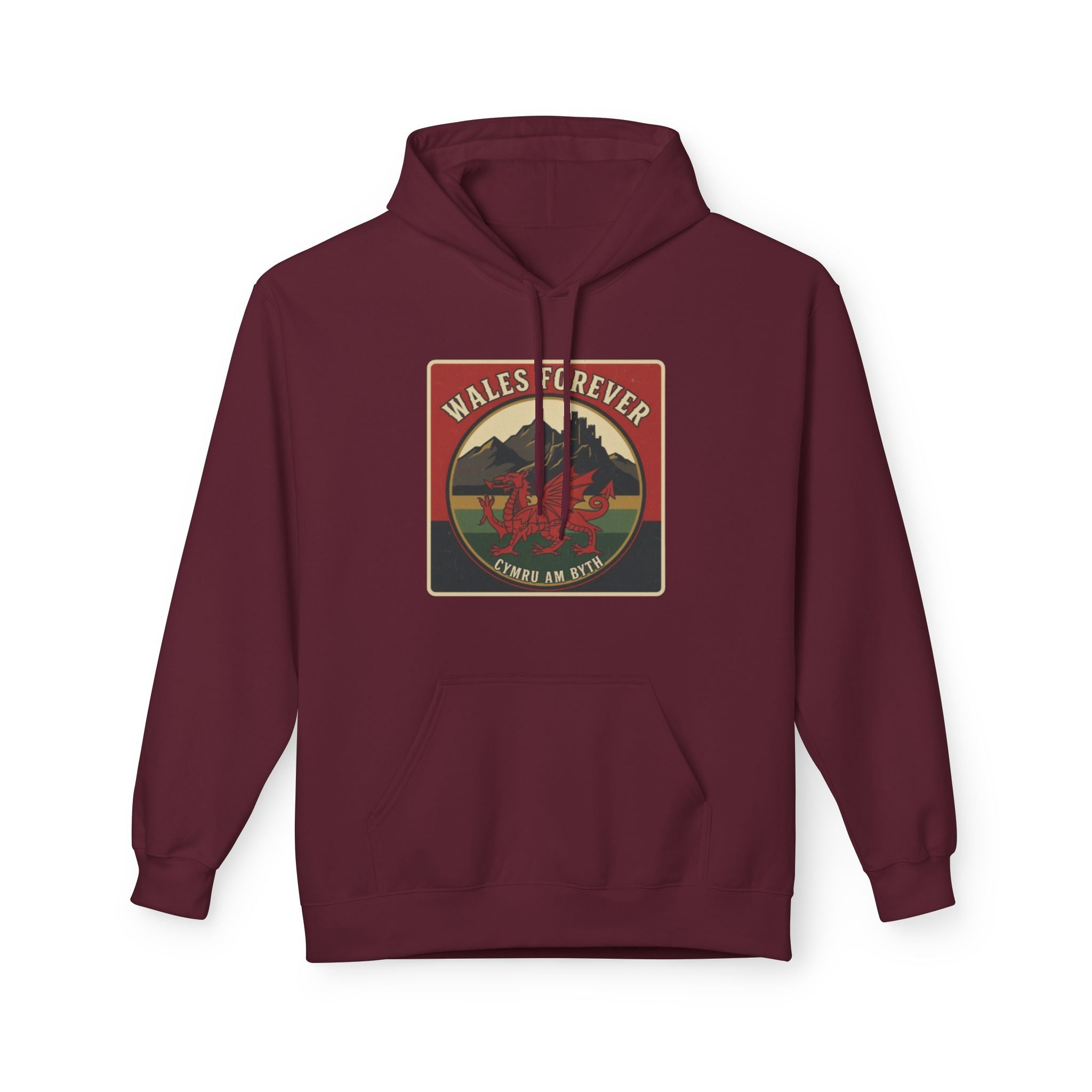 Wales Forever Hoodie — Vintage Welsh Dragon Mountain Graphic