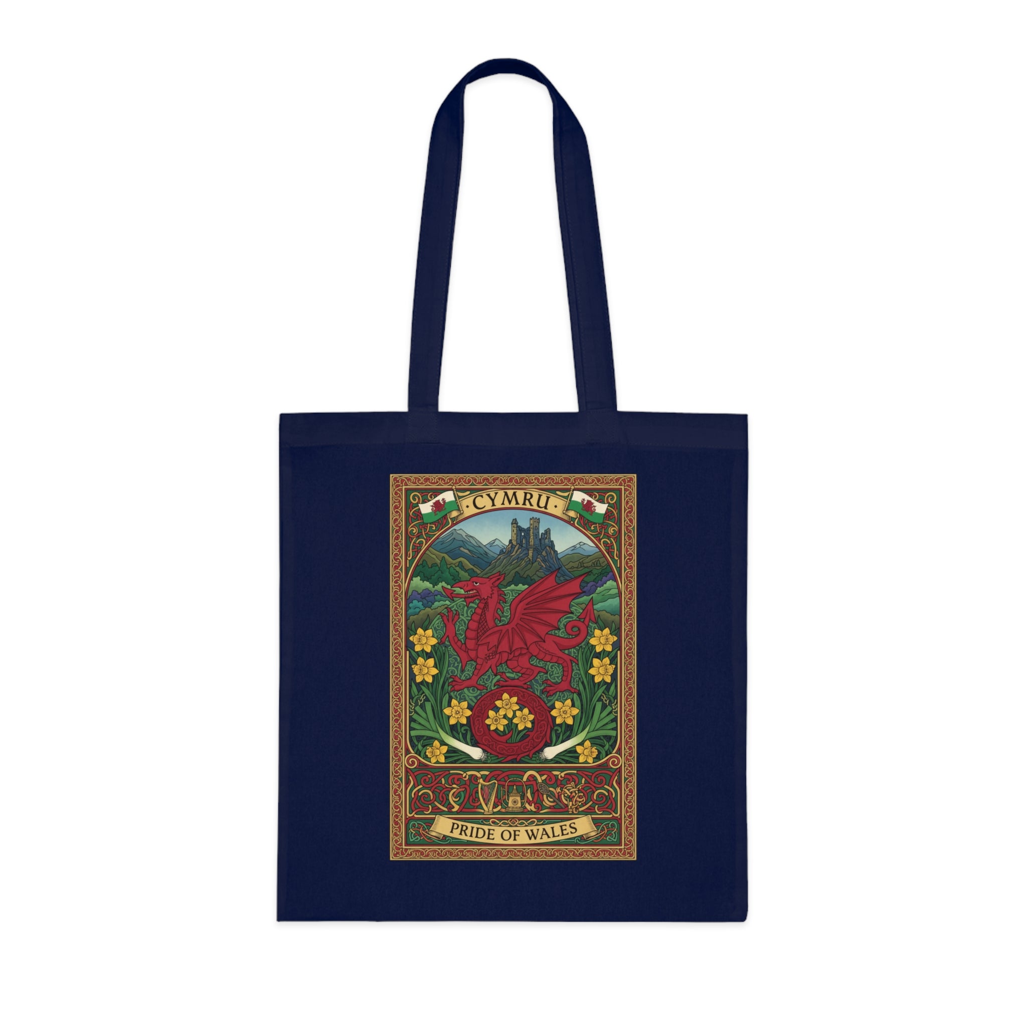 Wales Pride Tote — Cymru Red Dragon Cotton Tote (Vintage Celtic Floral Design)