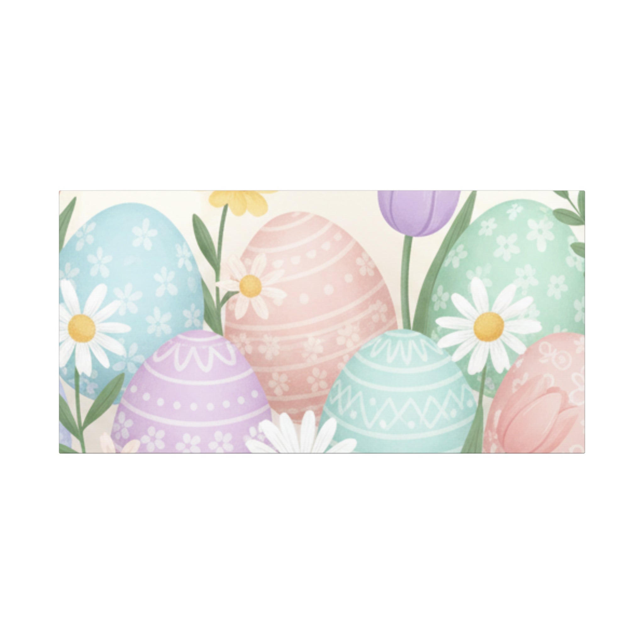 Easter Pastel Eggs Canvas Art – Floral Spring Matte Stretched Wall Decor