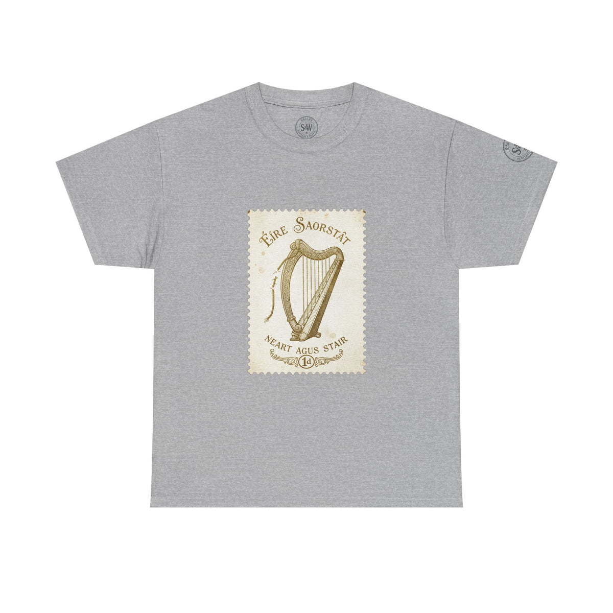 Irish Harp Vintage Stamp T-Shirt — Celtic Heritage Tee — product image 4