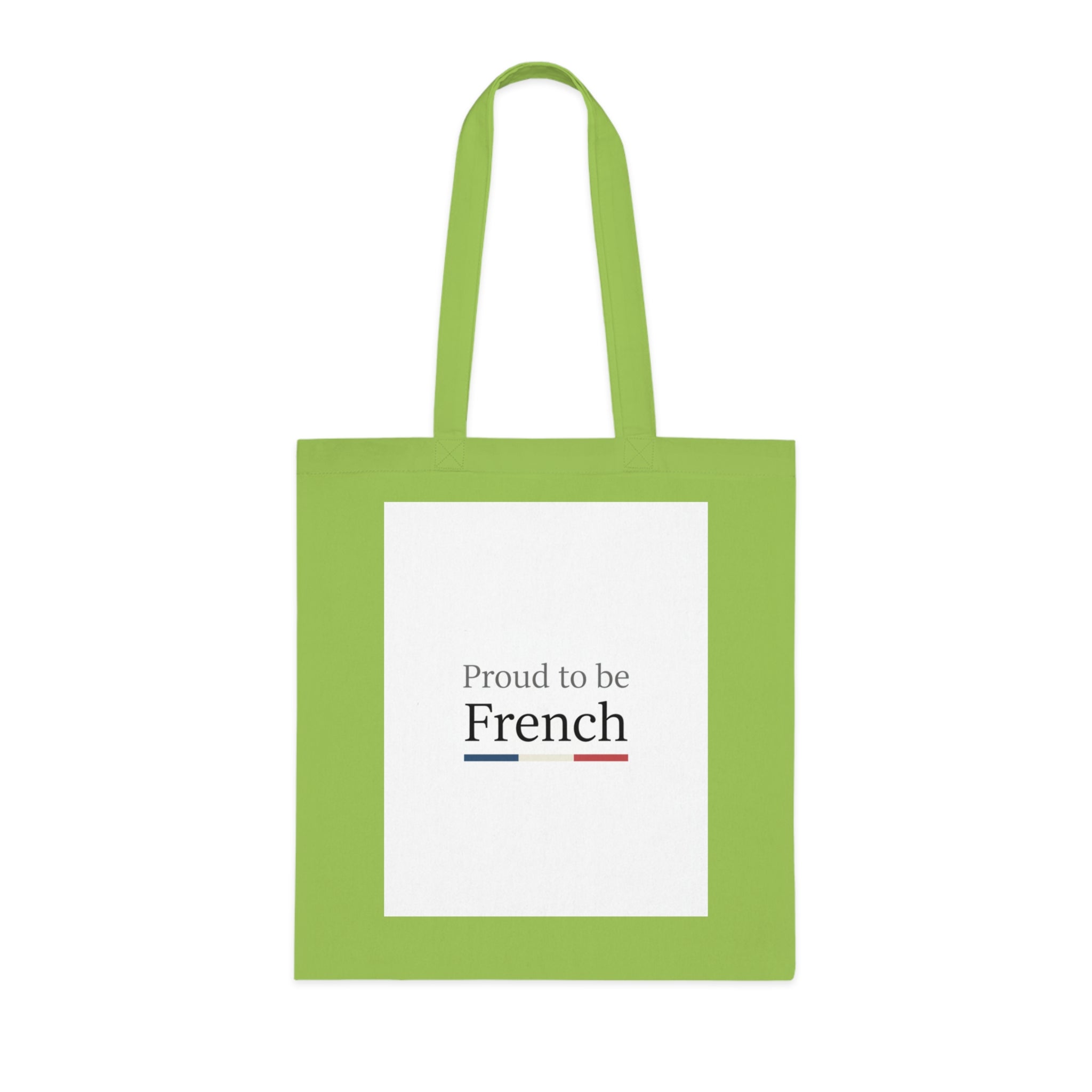 Proud to be French Cotton Tote Bag — French Flag Text Eco Market Tote