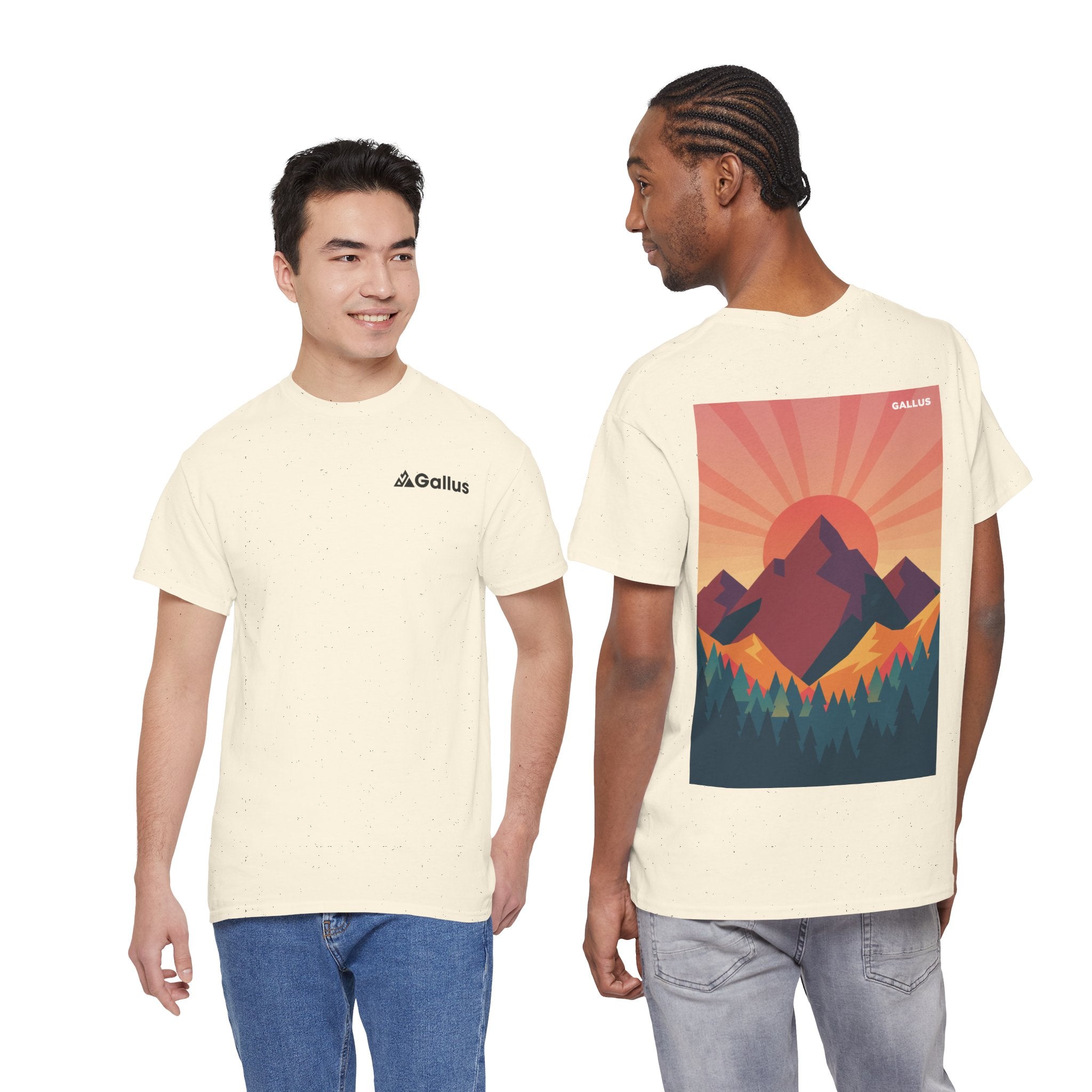 Mountain Sunset Graphic Tee — Vintage Nature Poster Back Print