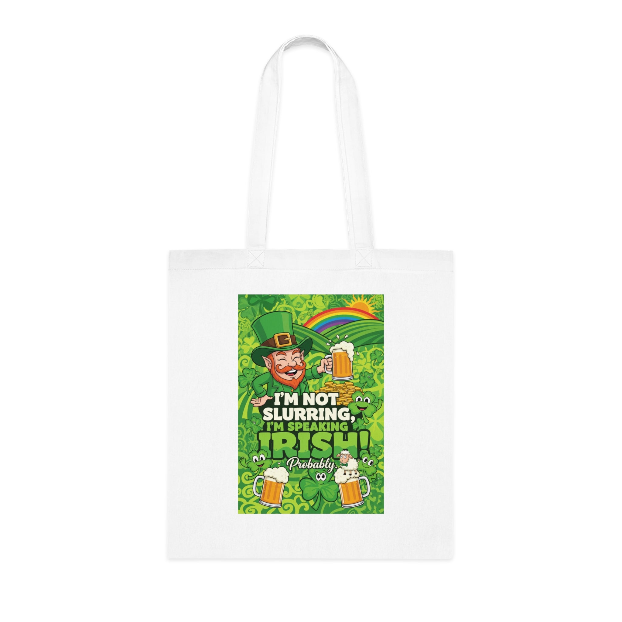 St. Patrick's Day Tote Bag - "I'm Not Slurring, I'm Speaking Irish" Cotton Grocery Tote