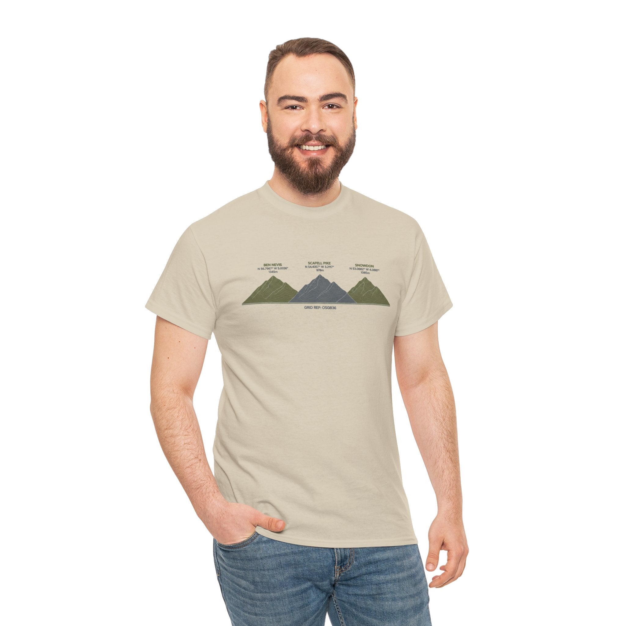 Three Peaks Challenge Graphic T-Shirt — Retro UK Mountain Hiking Tee