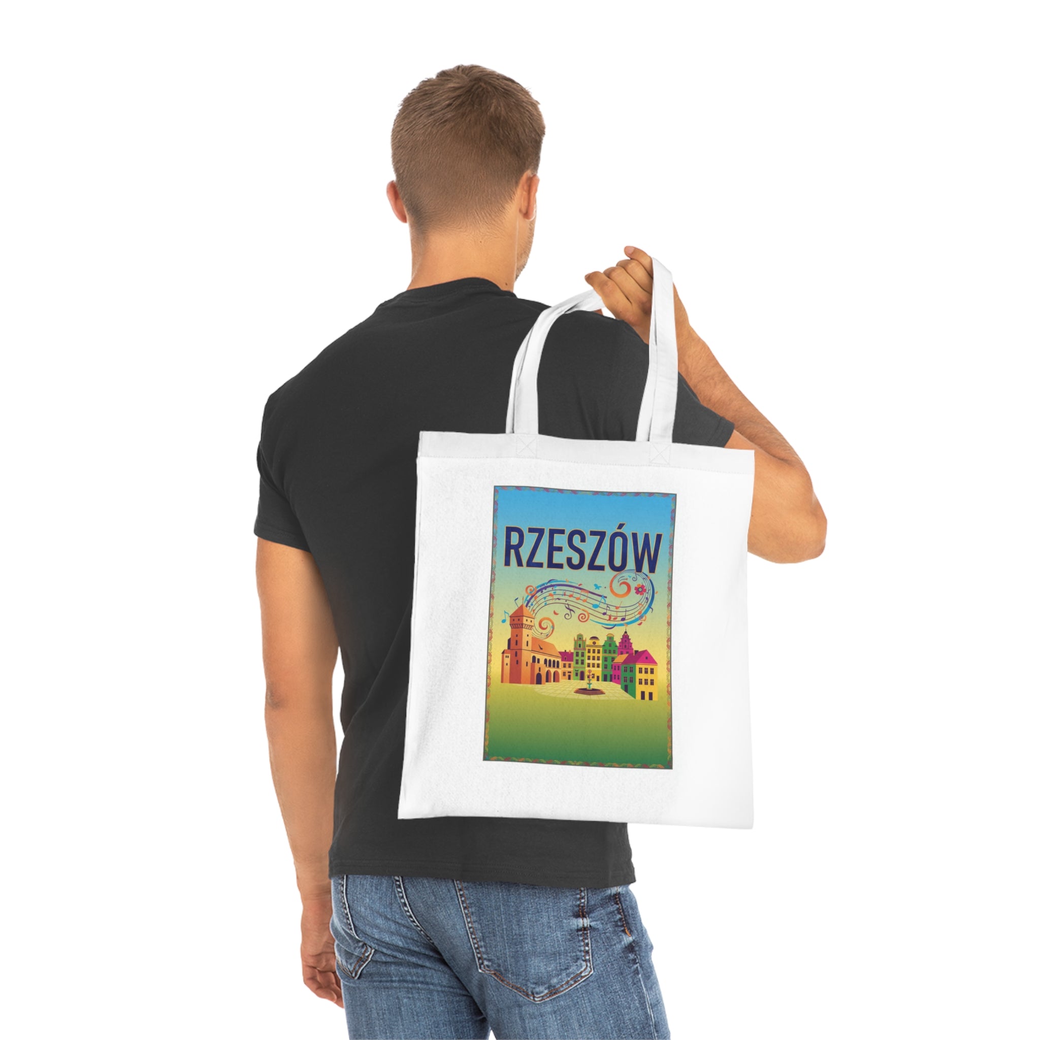 Rzeszów Vintage Travel Cotton Tote Bag — Colorful Cityscape Market Bag