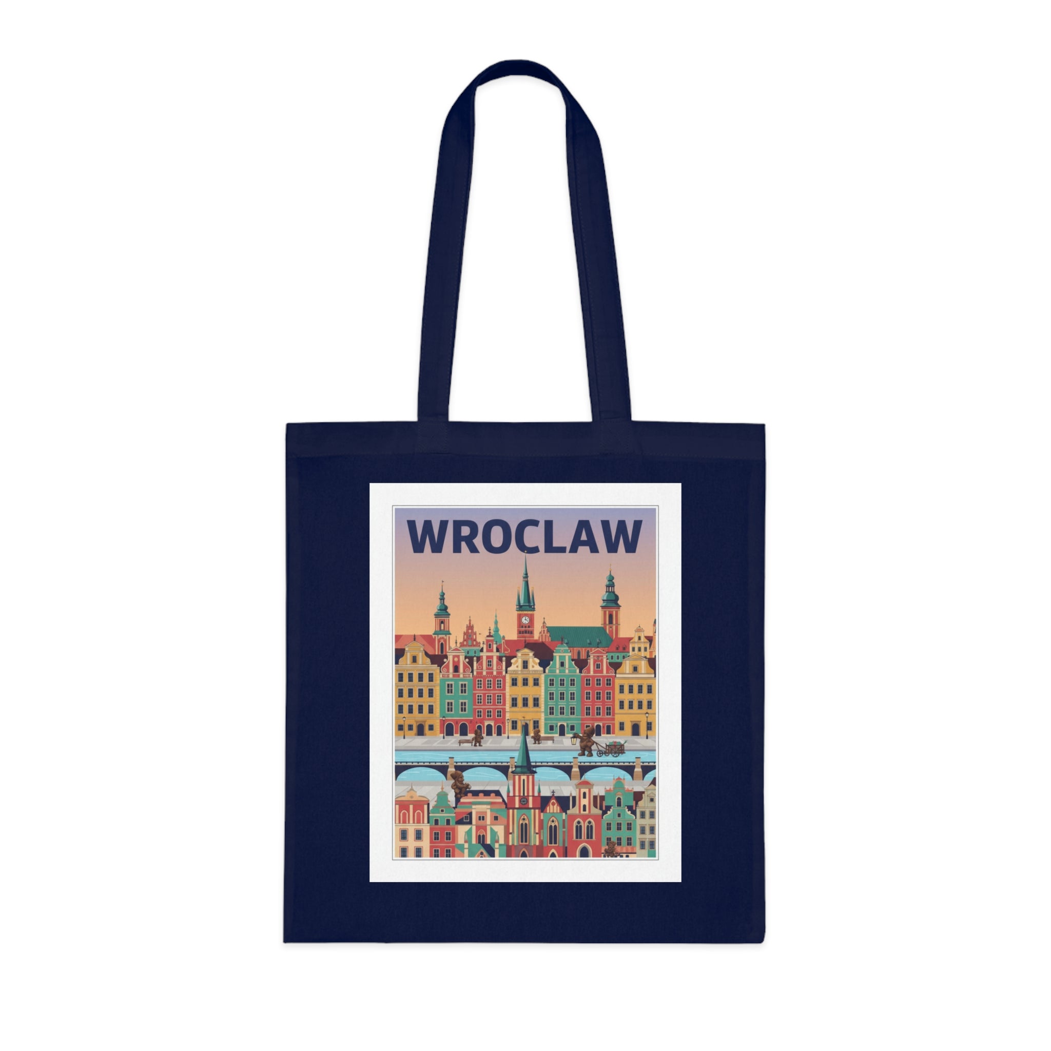 Wroclaw Cityscape Cotton Tote — Retro Polish Travel Market Bag
