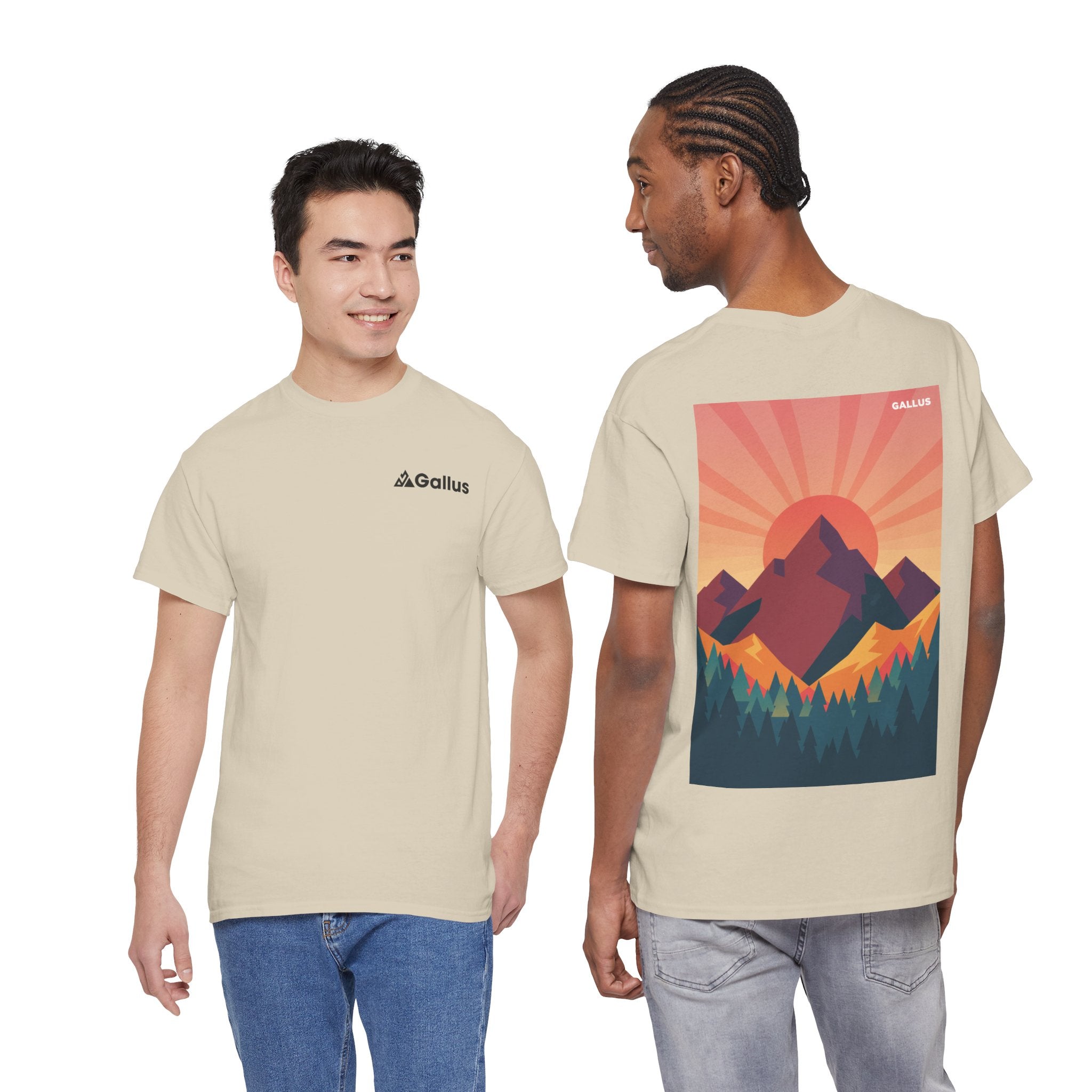 Mountain Sunset Graphic Tee — Vintage Nature Poster Back Print