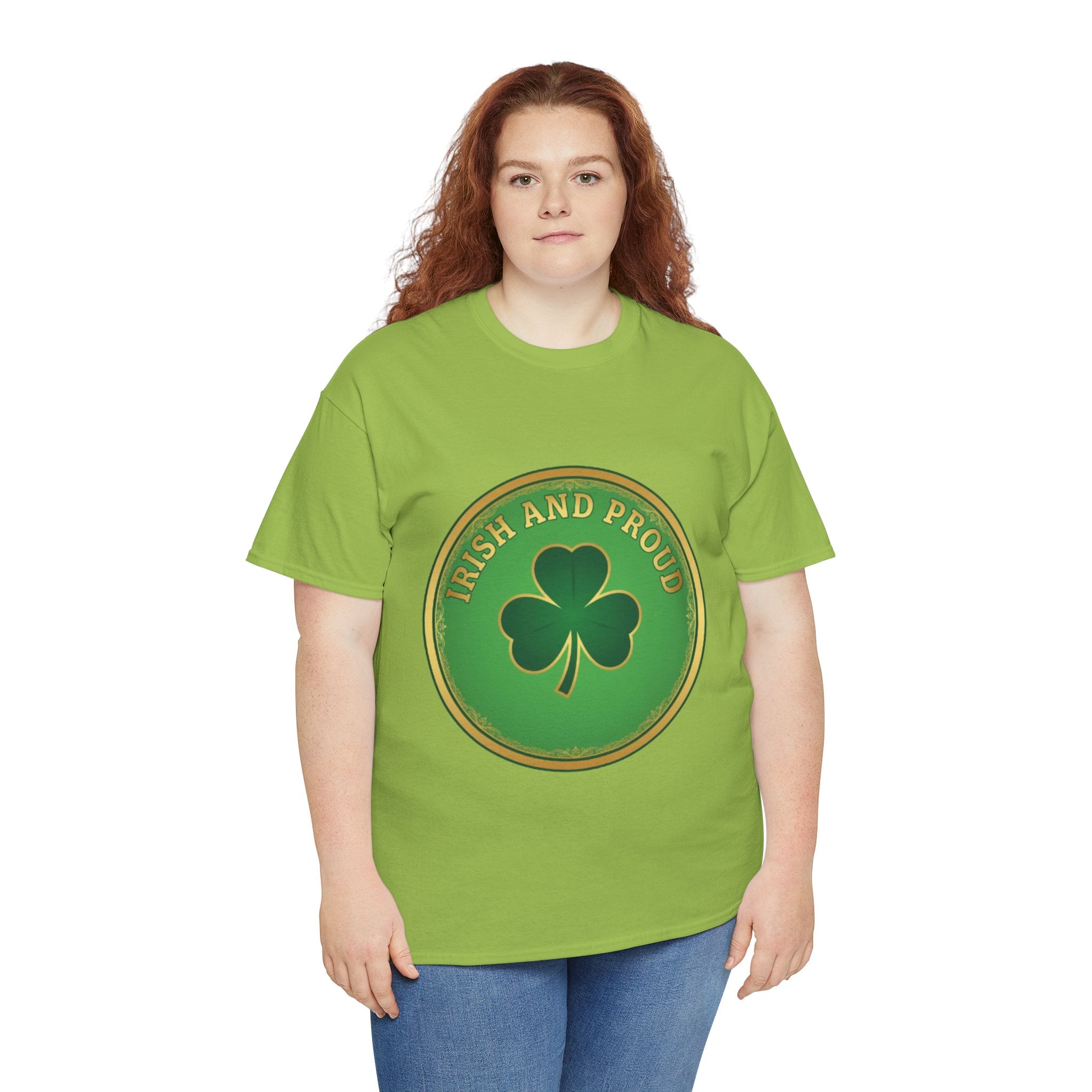 Irish and Proud T-Shirt — Green Shamrock Emblem Tee for St. Patrick's Day