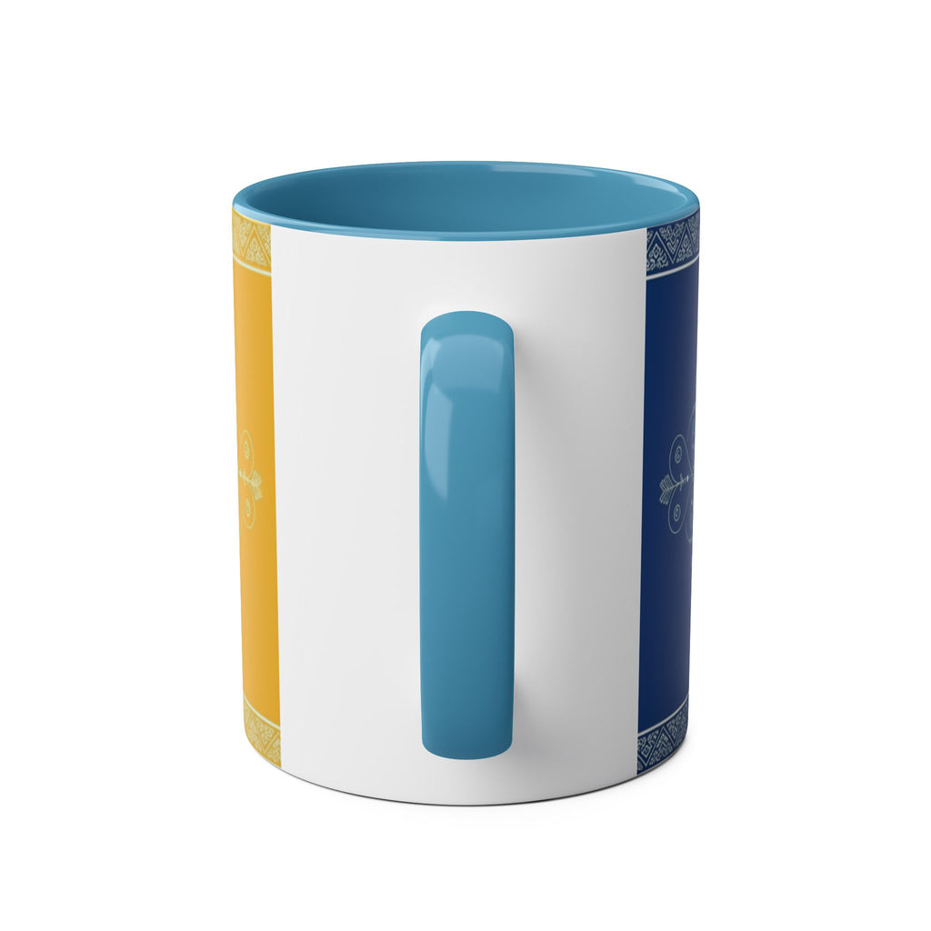 Sunflower Mandala Two-Tone Coffee Mug — Blue & Yellow 11oz