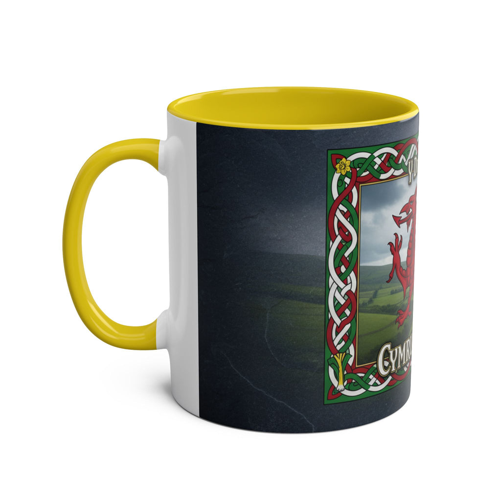 Welsh Dragon Coffee Mug — "Cymru Am Byth" Two-Tone 11oz