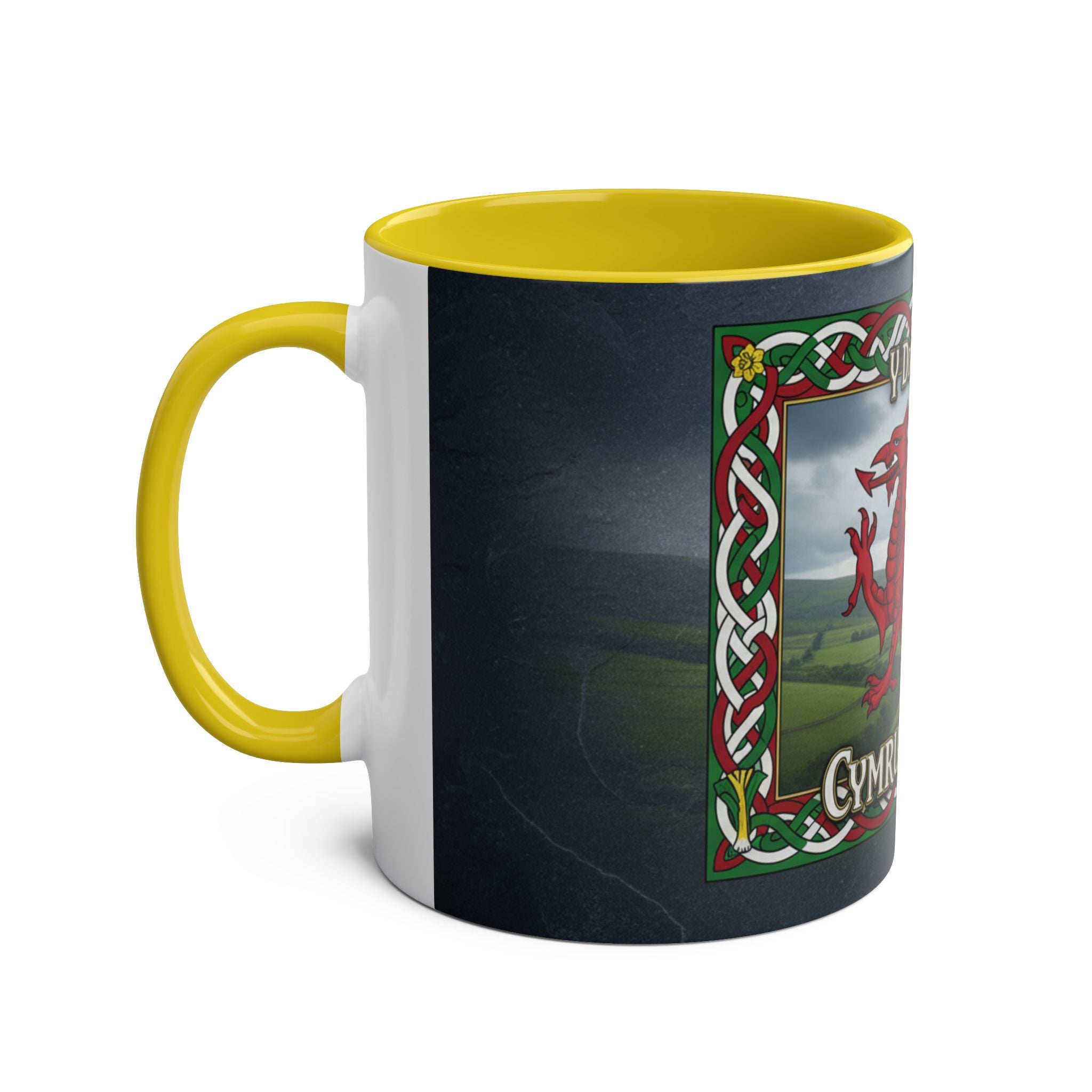 Welsh Dragon Coffee Mug — "Cymru Am Byth" Two-Tone 11oz