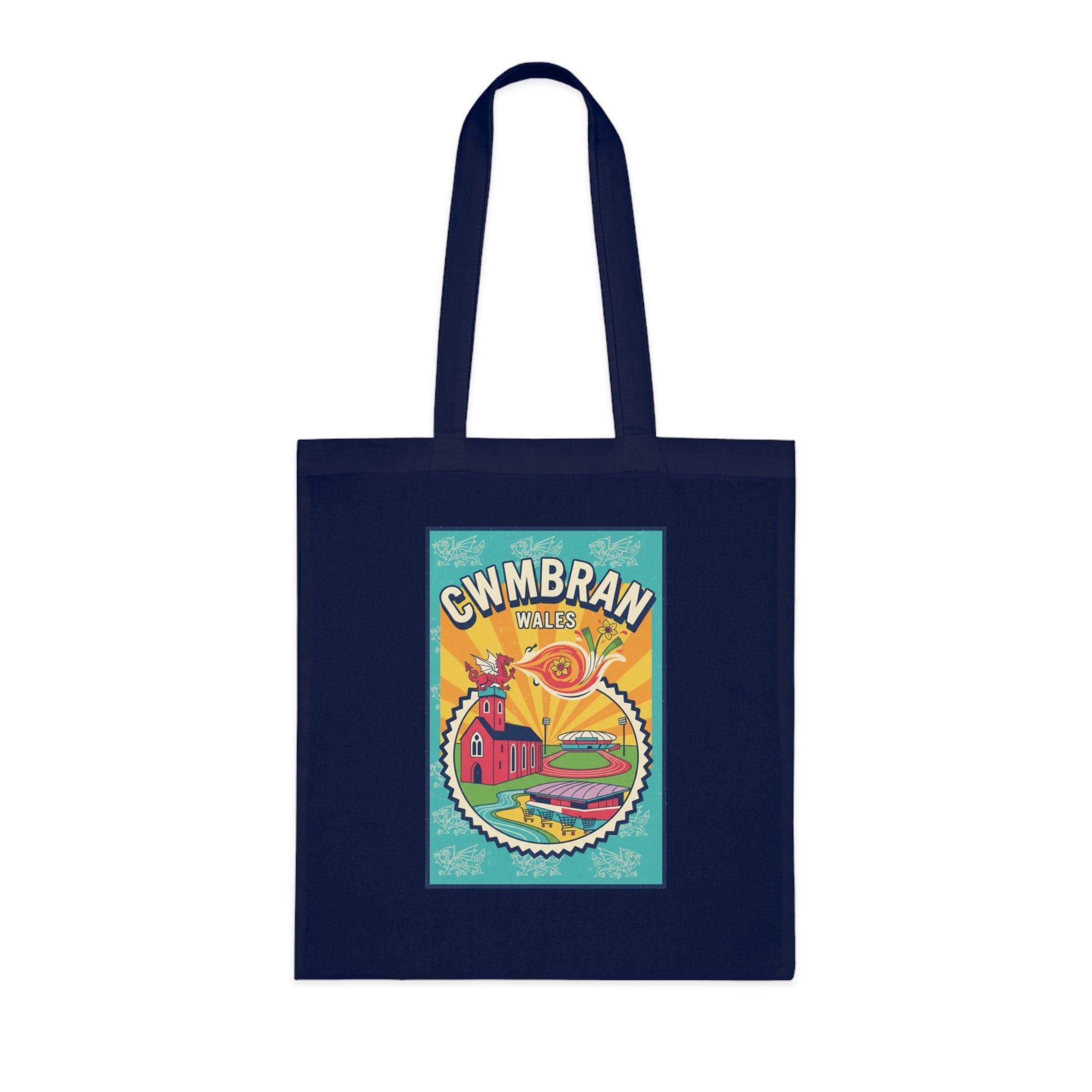 Cwmbran Wales Retro Travel Poster Cotton Tote Bag