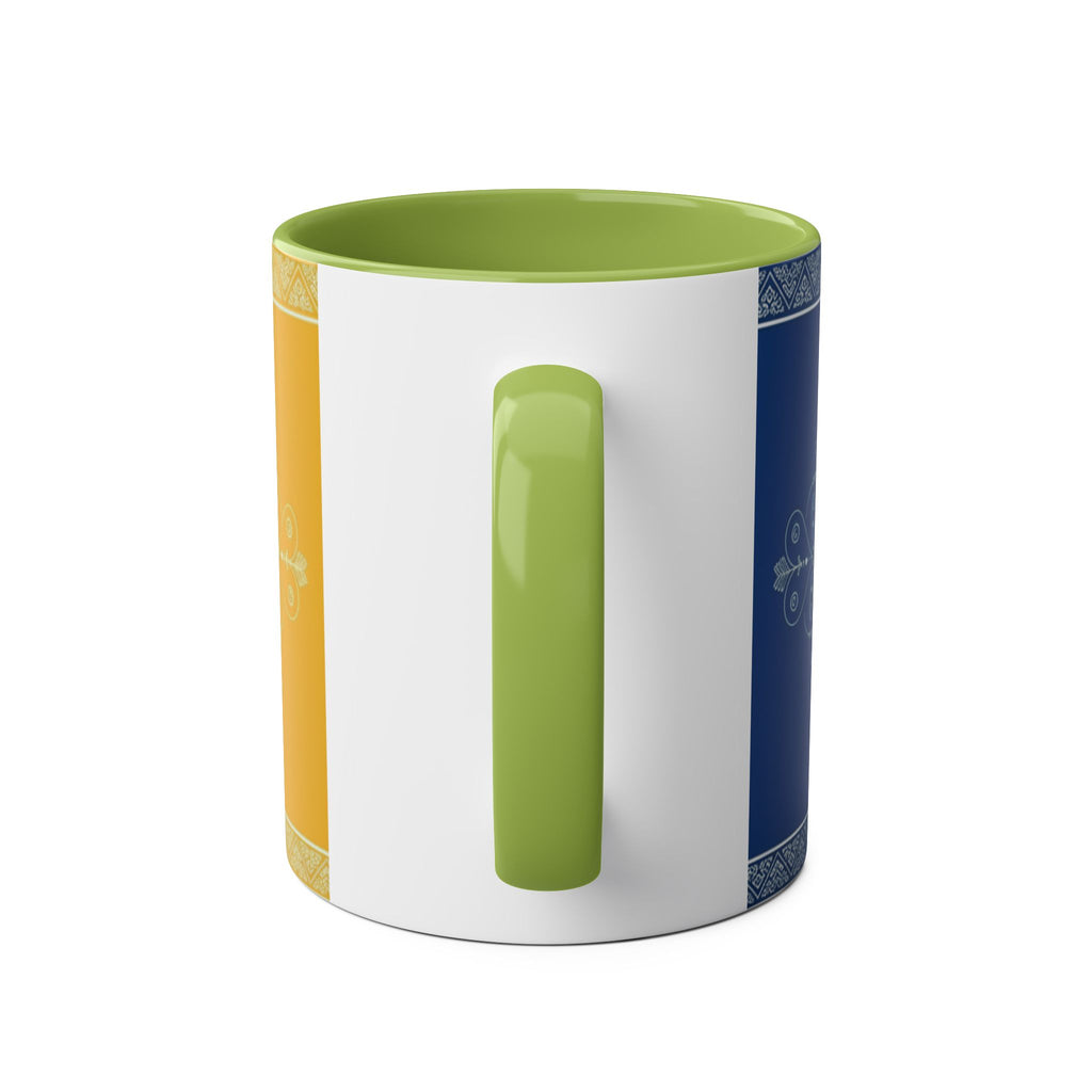 Sunflower Mandala Two-Tone Coffee Mug — Blue & Yellow 11oz