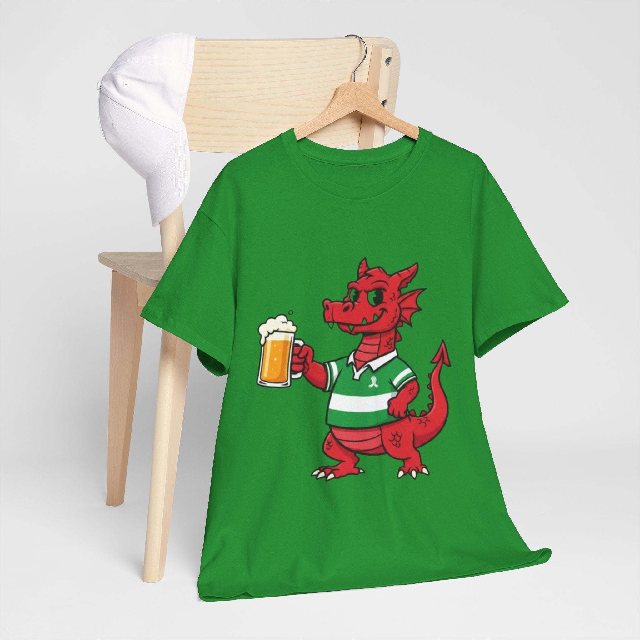 Dragon Cheers T‑Shirt — Cute Red Dragon Holding Beer Graphic Tee