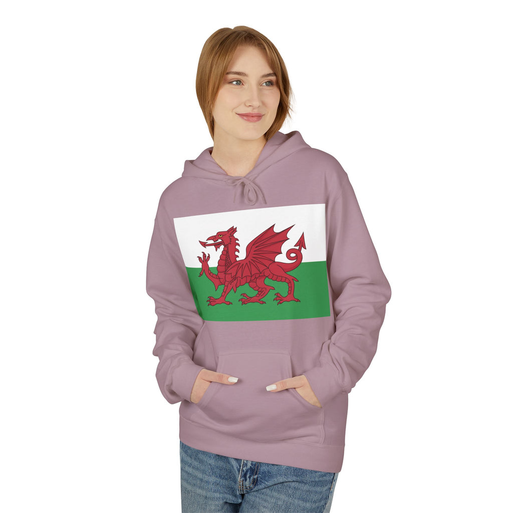 Welsh Dragon Hoodie — Retro Flag Front & Cute Red Dragon Back