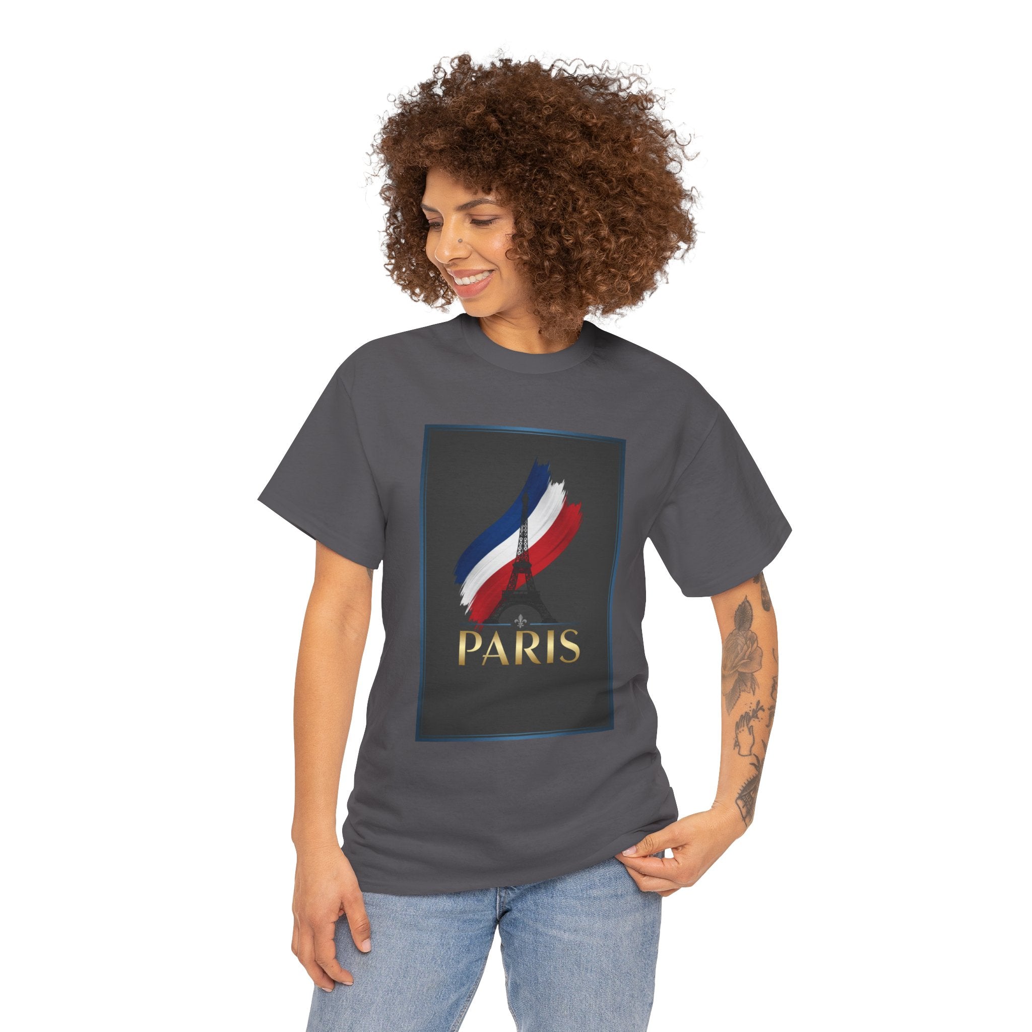 Paris Tricolor Graphic Tee — French Flag Brushstroke T-Shirt