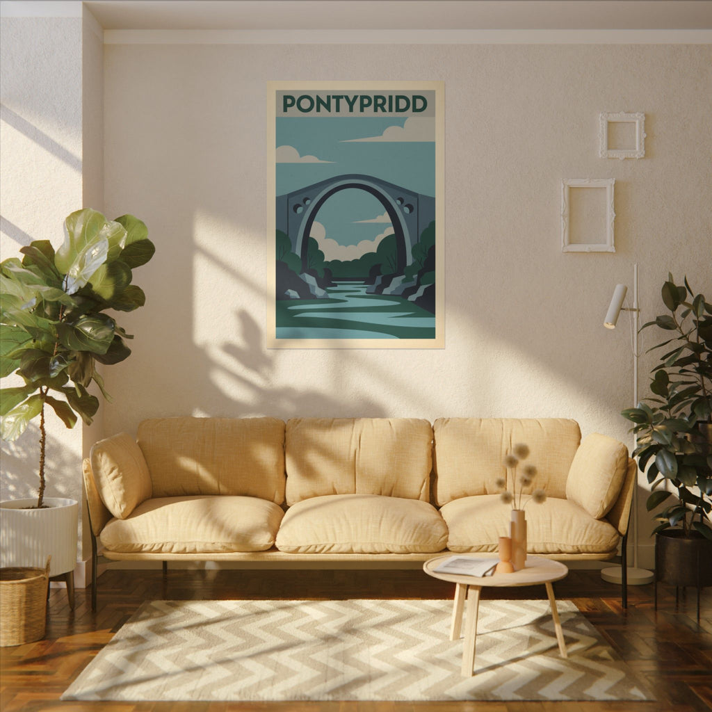 Pontypridd Bridge Matte Canvas Wall Art Vintage Travel Poster Print