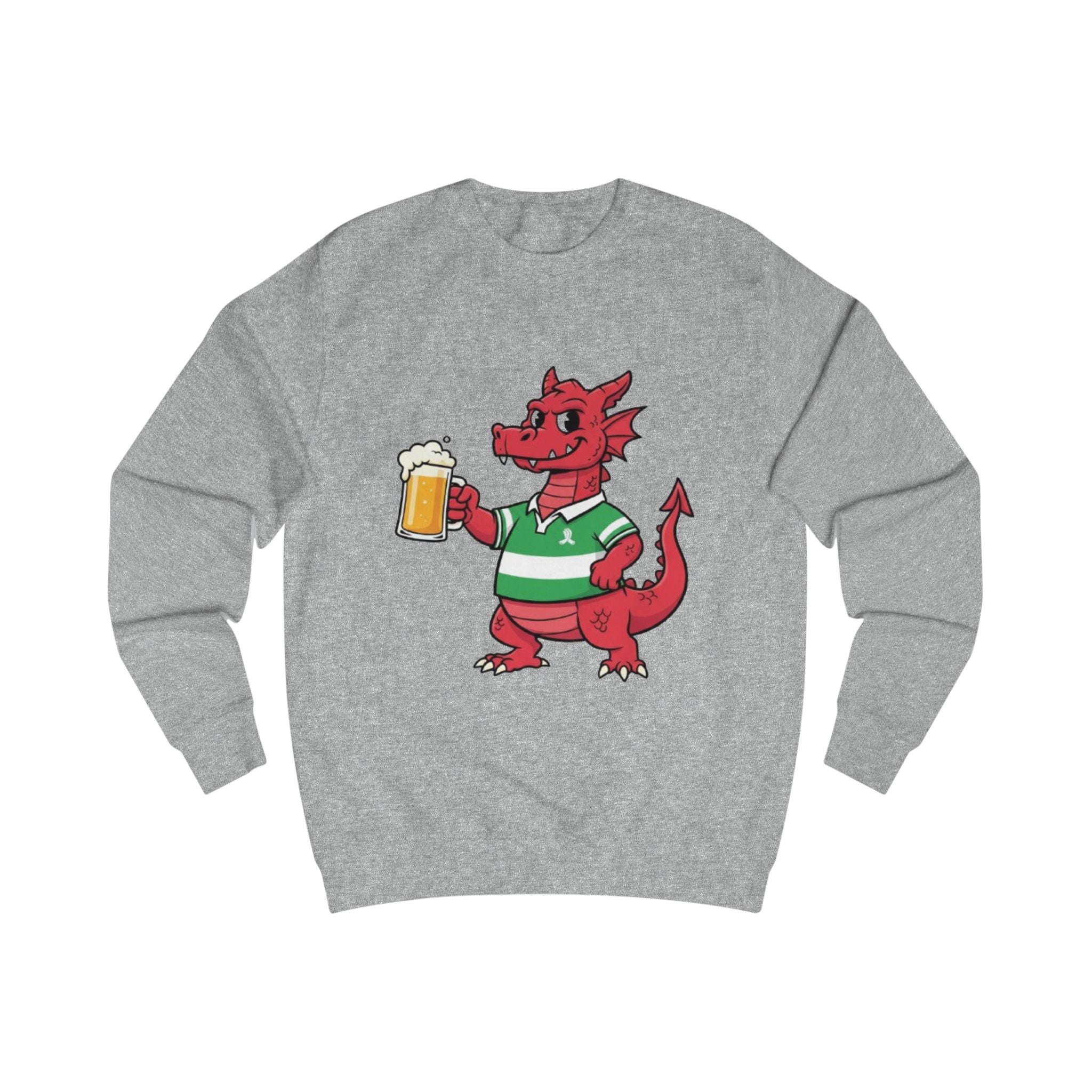 Dragon Cheers Sweatshirt — Cute Red Dragon Holding Beer Graphic Crewneck