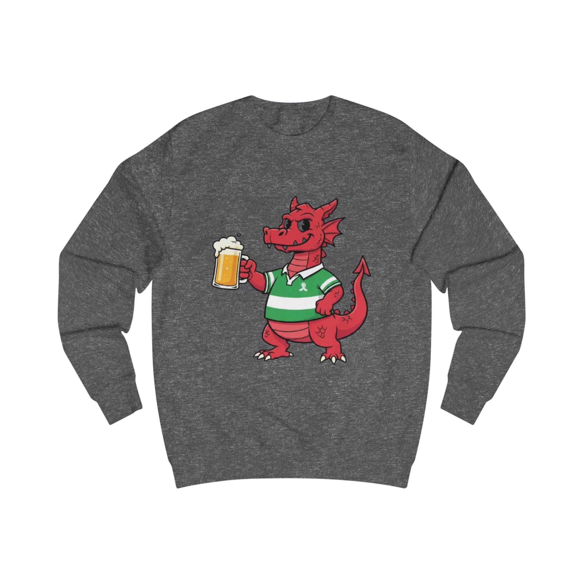Dragon Cheers Sweatshirt — Cute Red Dragon Holding Beer Graphic Crewneck