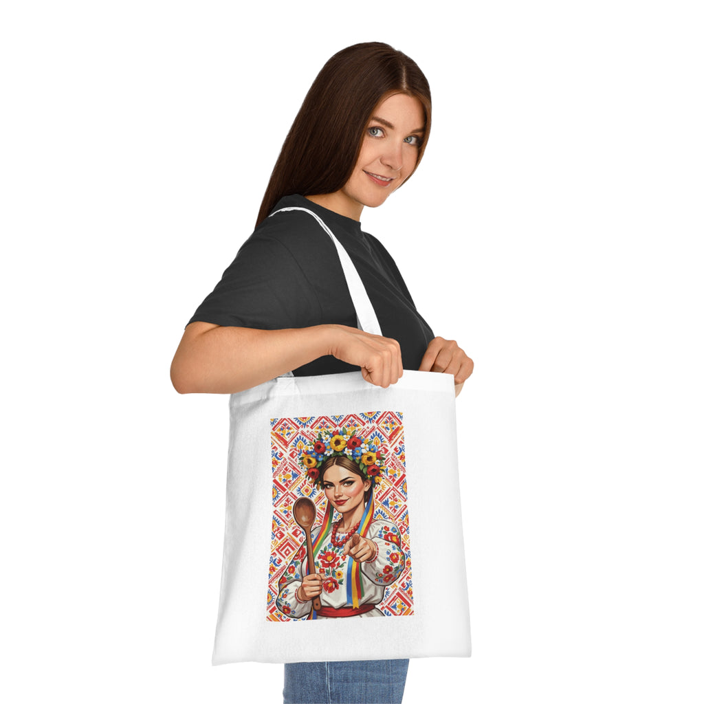Embroidered Frida Kahlo Folk Art Cotton Tote — Colorful Mexican Kitchen Illustration