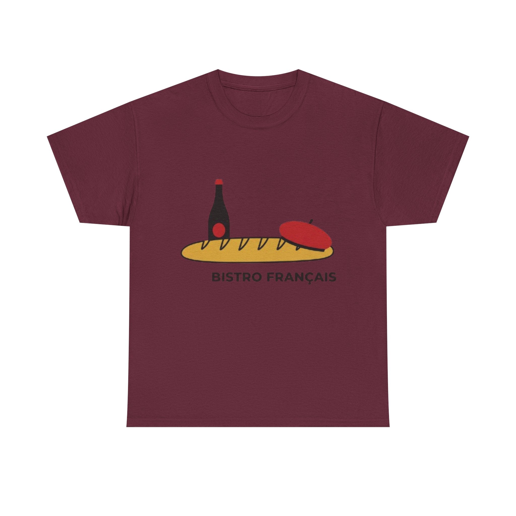 French Bistro Tee — 'Bistro Français' Bread, Wine & Beret Graphic Shirt