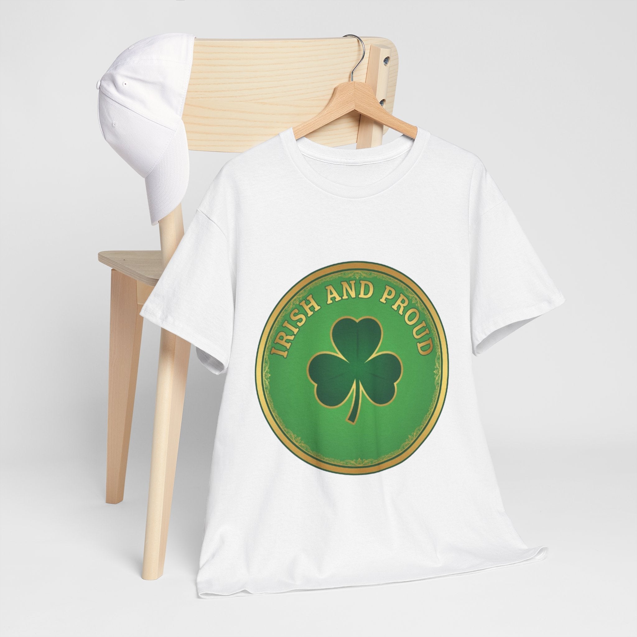 Irish and Proud T-Shirt — Green Shamrock Emblem Tee for St. Patrick's Day