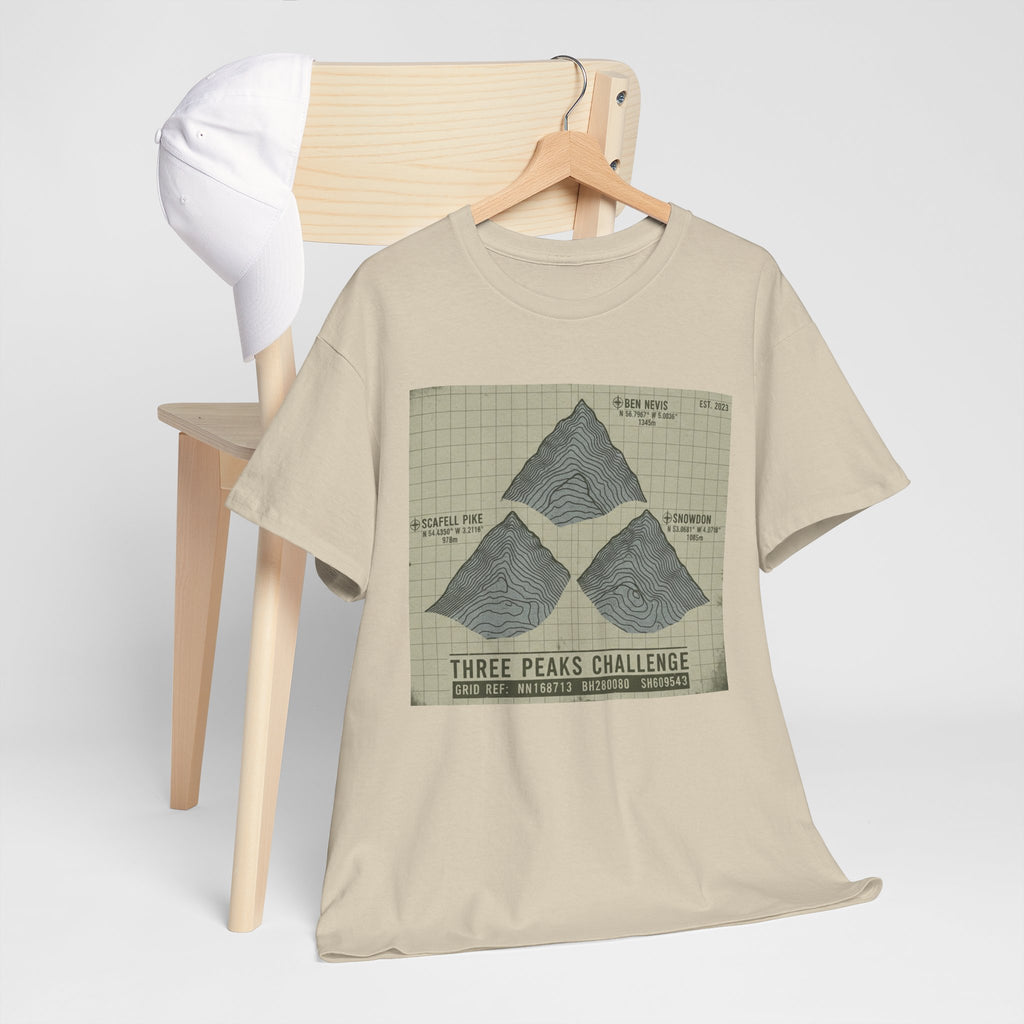 Three Peaks Challenge Graphic T-Shirt — Retro UK Mountain Summit Tee