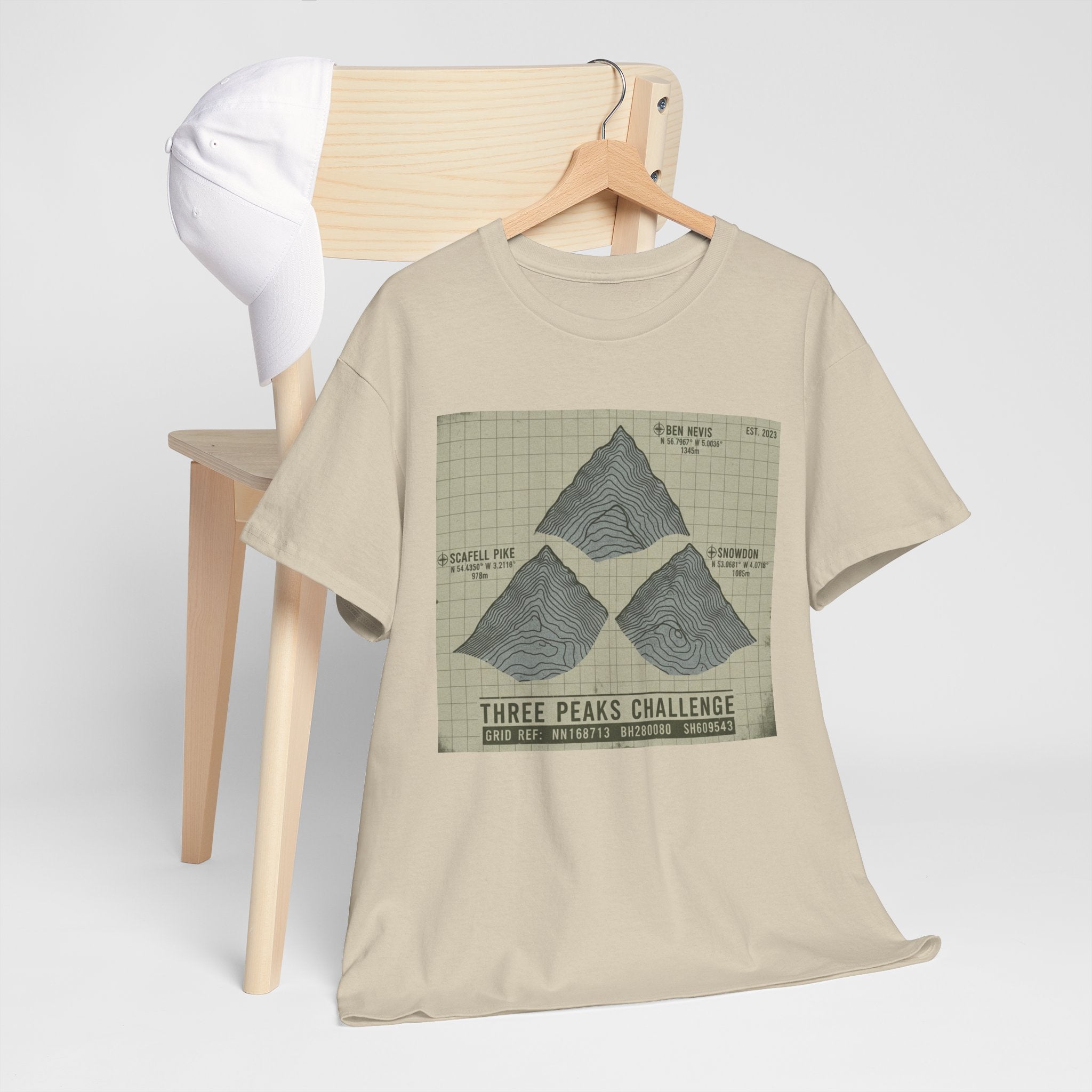 Three Peaks Challenge Graphic T-Shirt — Retro UK Mountain Summit Tee