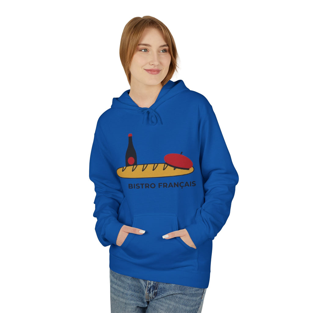 Bistro Français Hoodie — French Bistro Bread, Wine & Beret Graphic