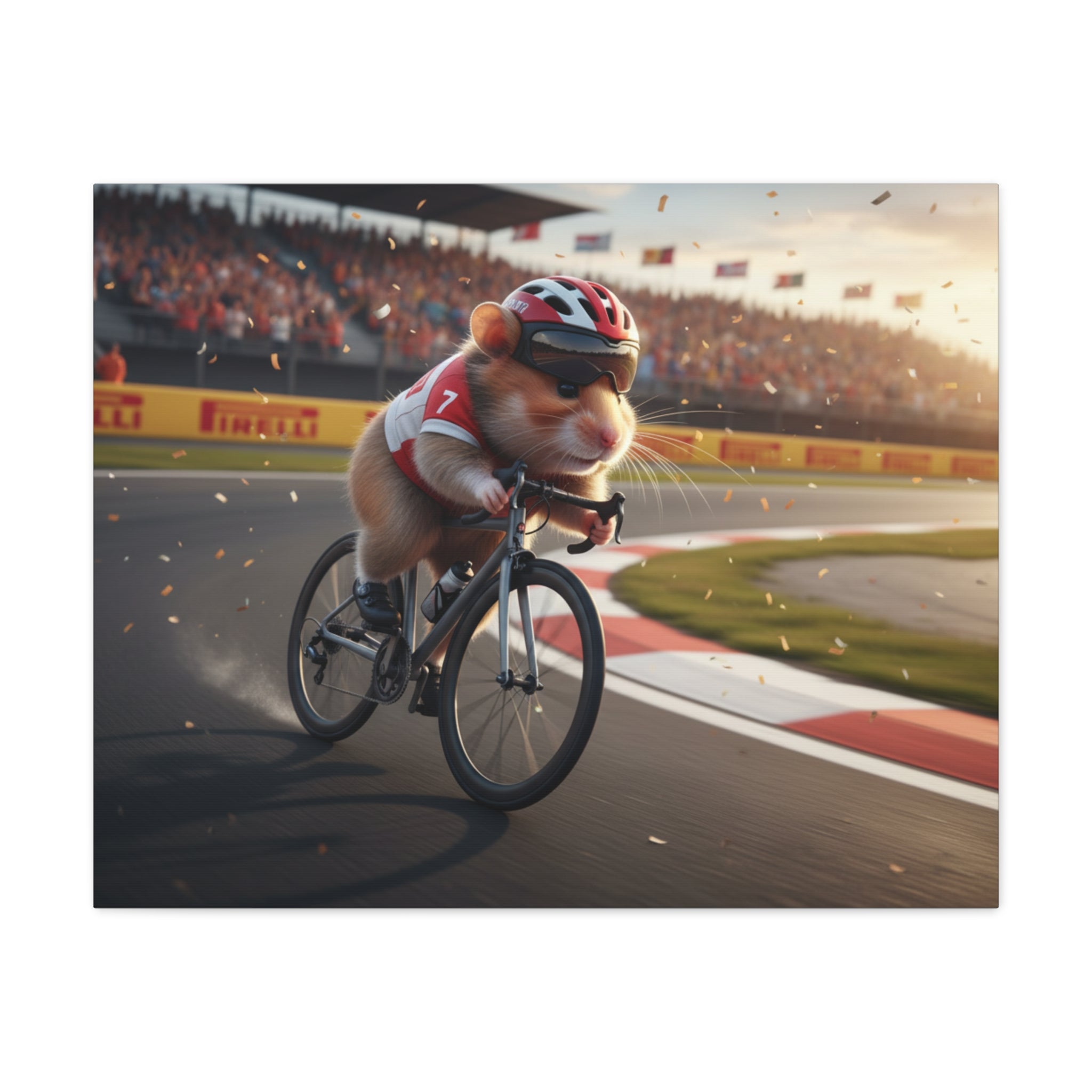Cycling Hamster Canvas Art — Racing Hamster on Bike Matte Stretched Wall Art