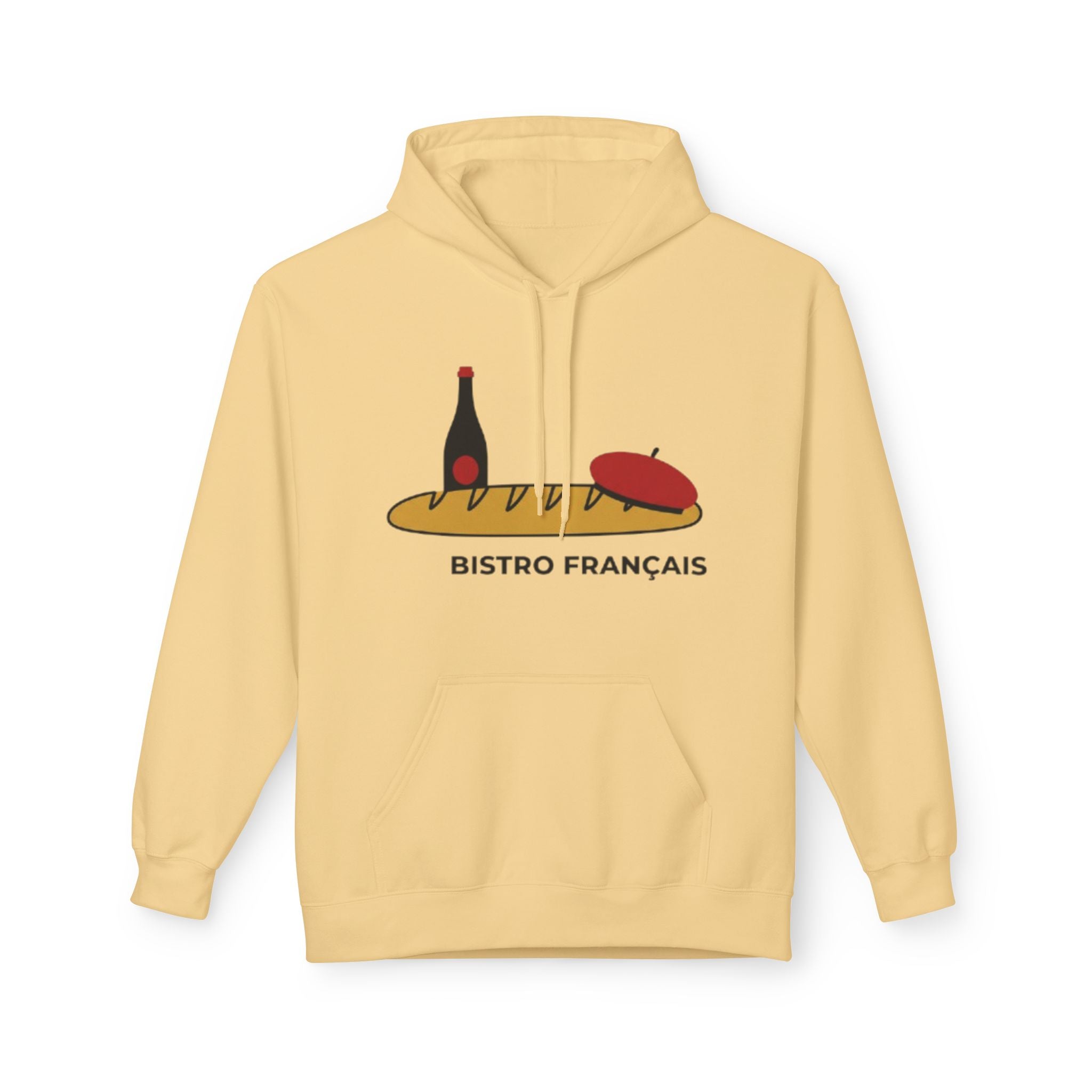 Bistro Français Hoodie — French Bistro Bread, Wine & Beret Graphic