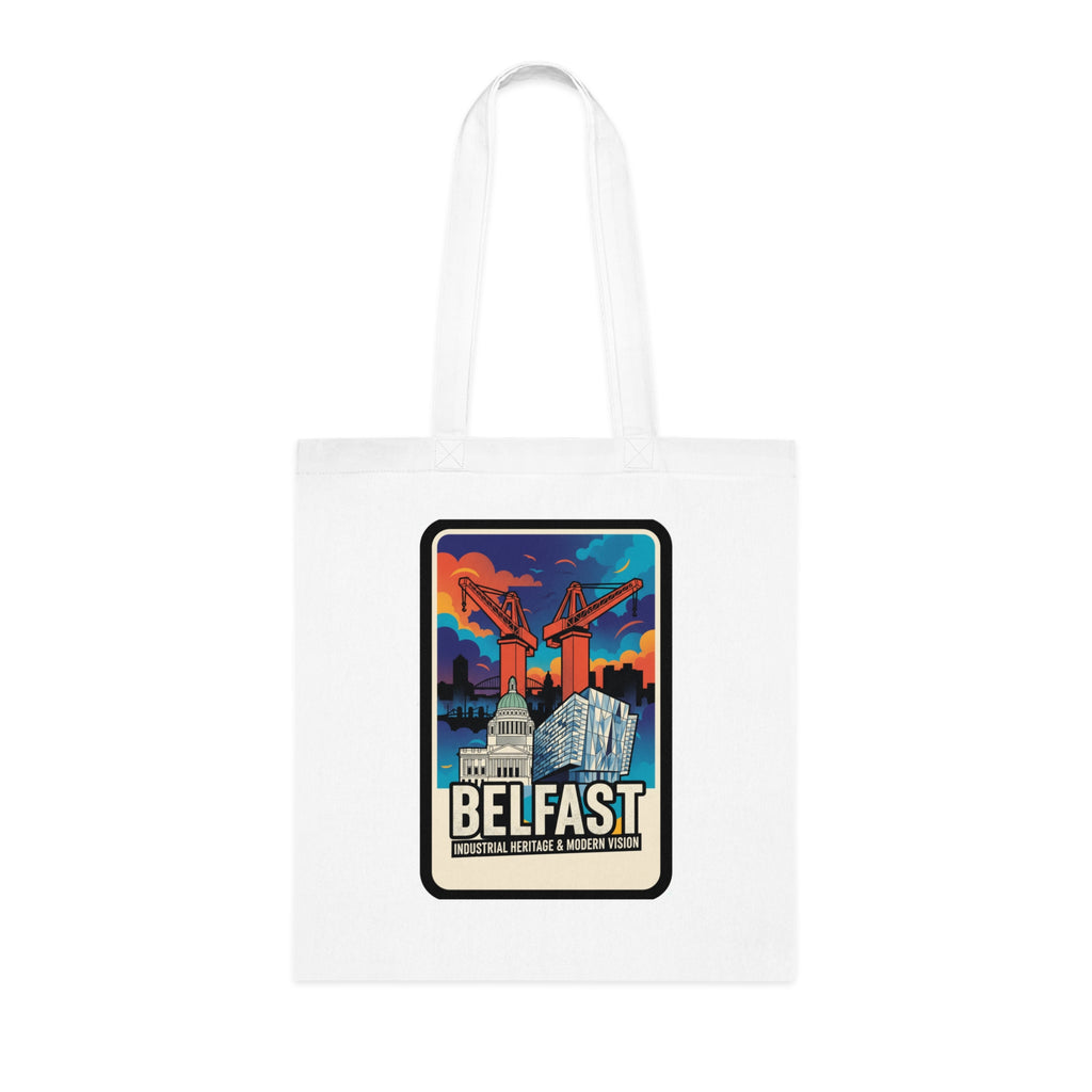 Belfast Retro Travel Cotton Tote Bag — Vintage Cityscape Market/Beach Bag