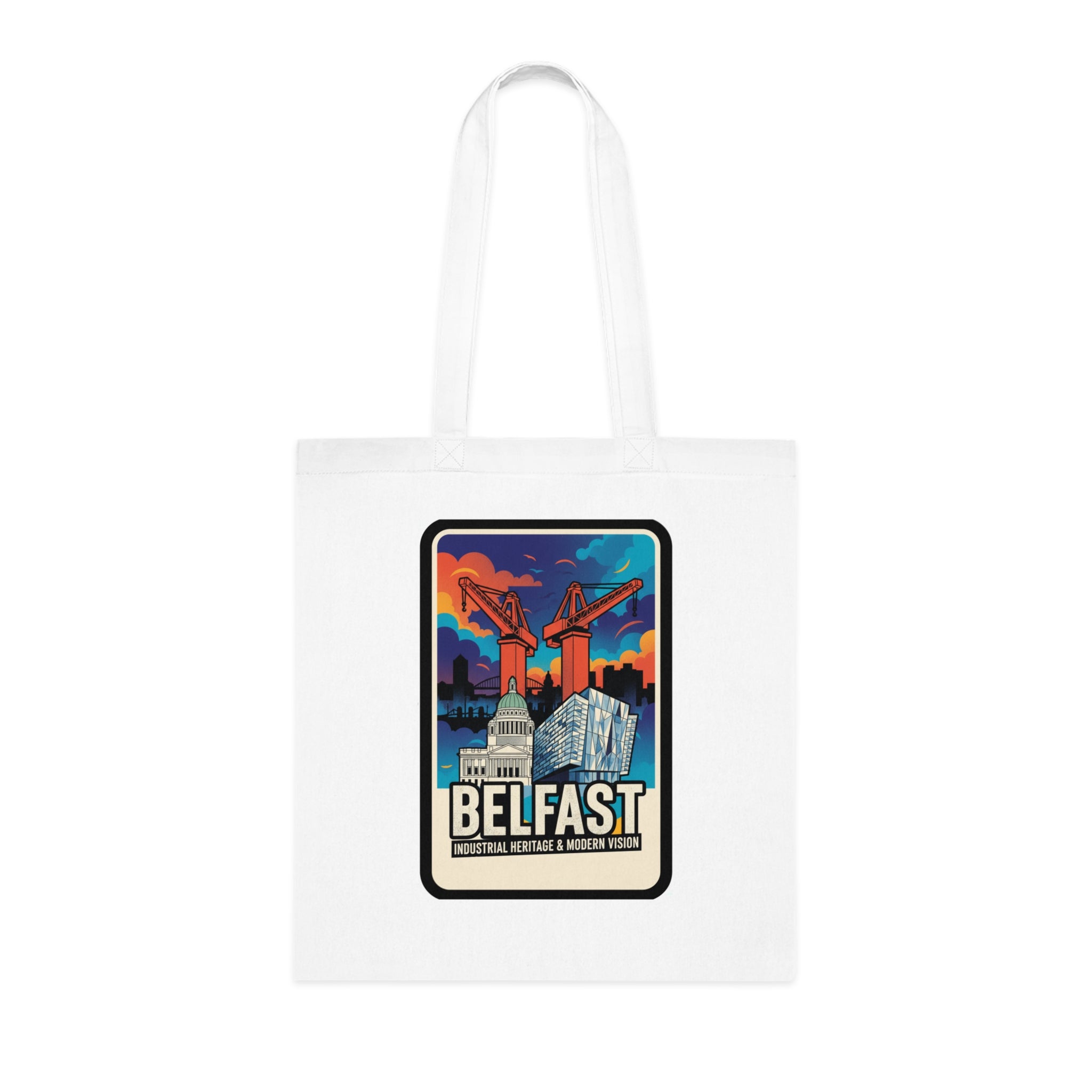 Belfast Retro Travel Cotton Tote Bag — Vintage Cityscape Market/Beach Bag
