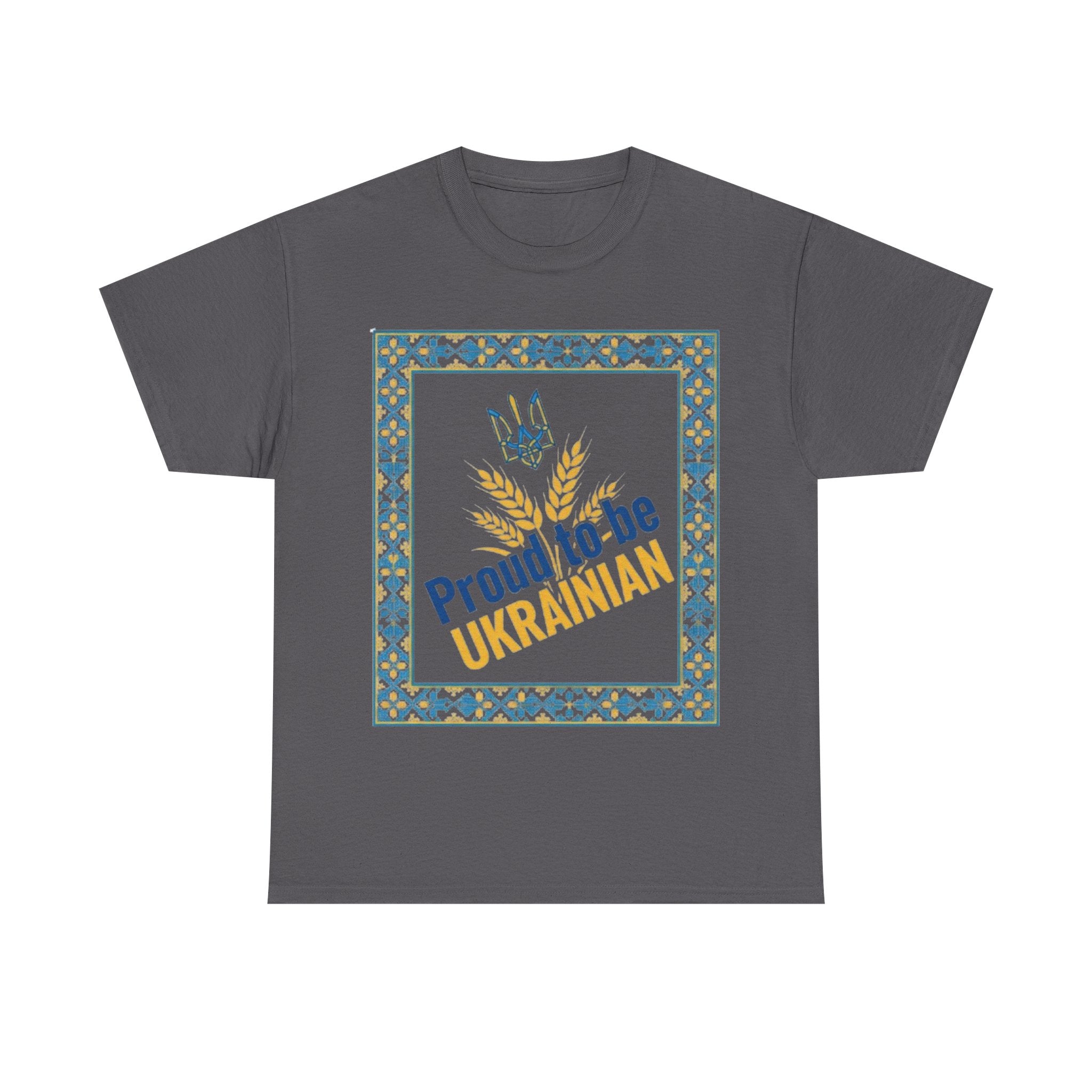 Proud to Be Ukrainian T-Shirt — Ukrainian Pride Tee with Tryzub & Wheat Design