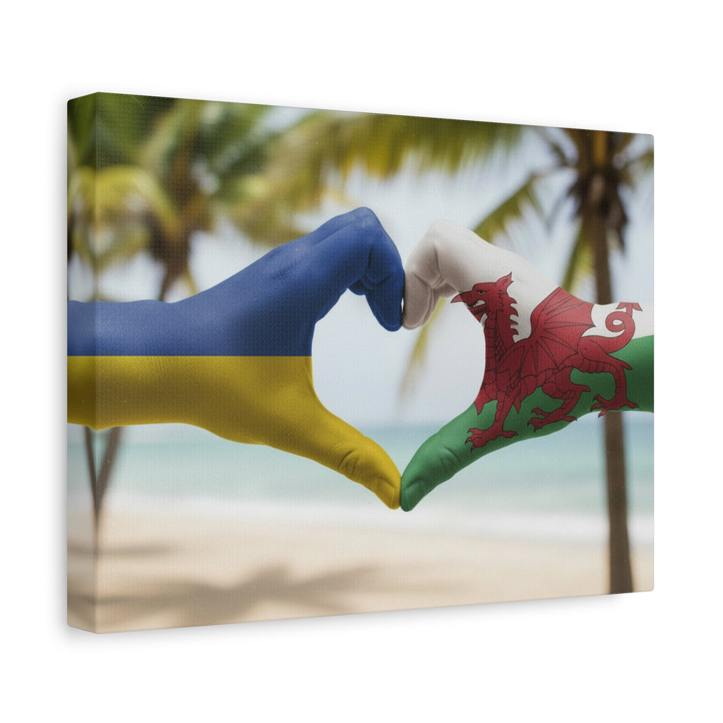 Ukrainian & Welsh Flags Canvas Wall Art — Heart Hands (Matte Stretched 1.25")