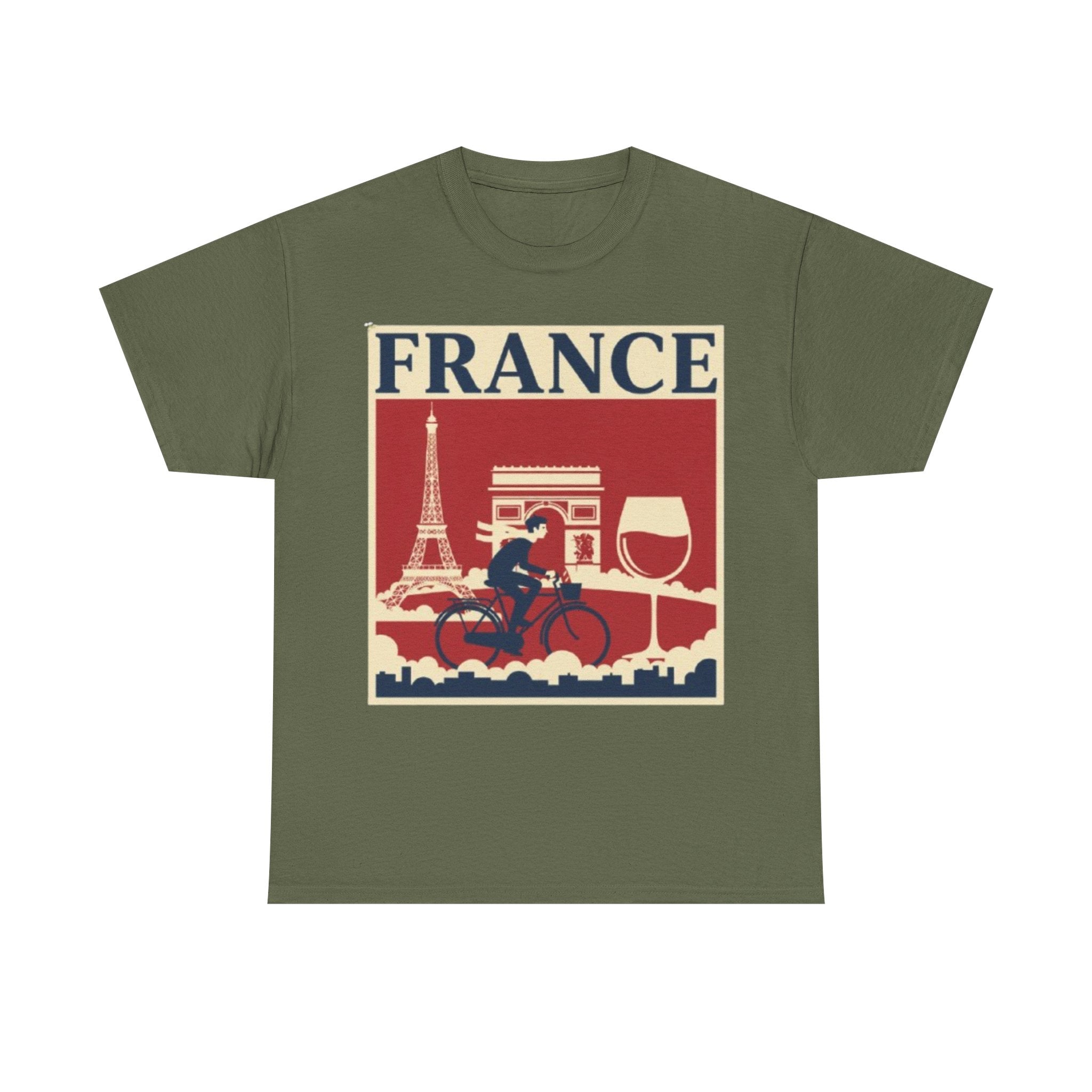 France Vintage Travel Tee — Eiffel Tower, Arc de Triomphe & Wine Graphic T-Shirt