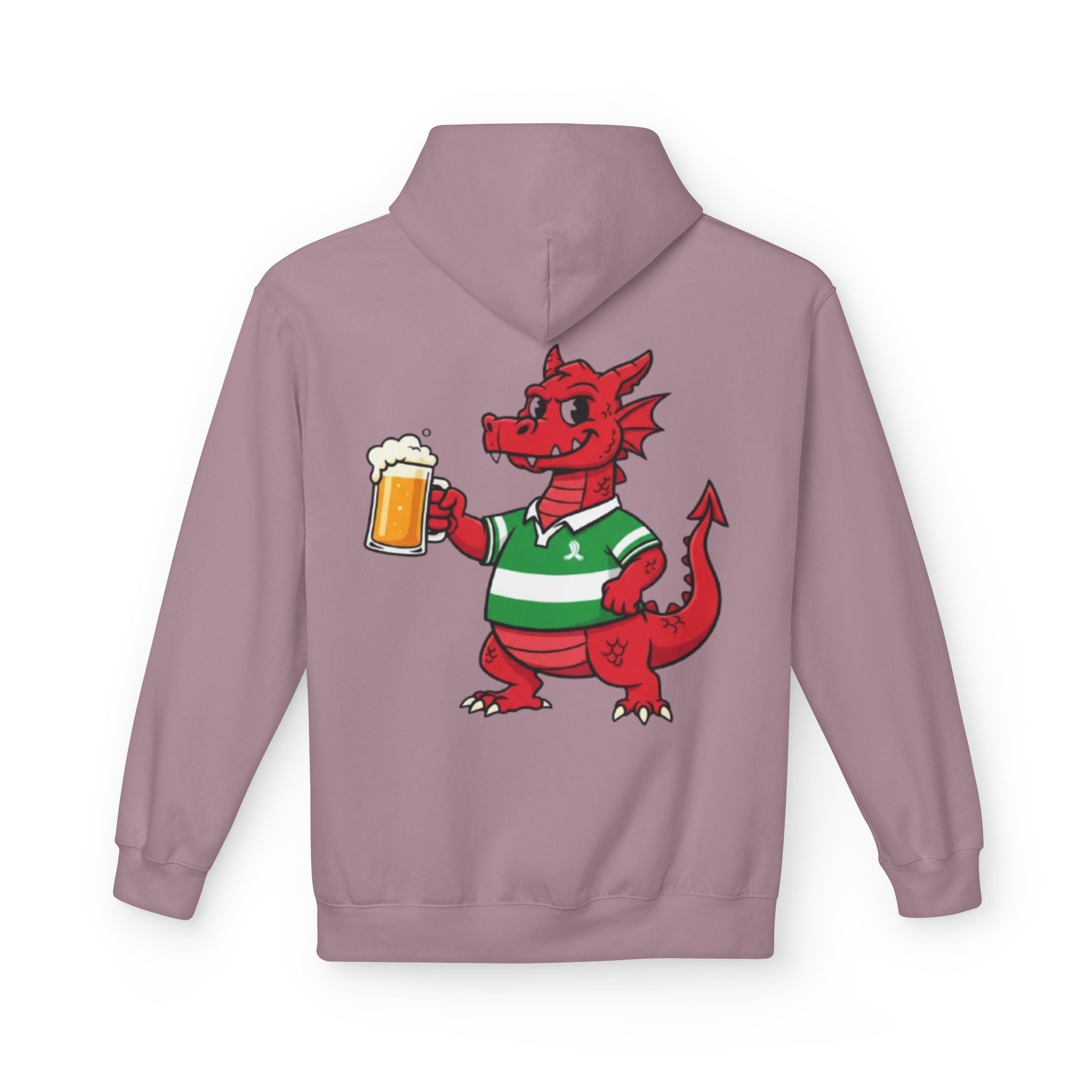 Welsh Dragon Drinking Beer Hoodie — Rugby Pub Fan Pullover