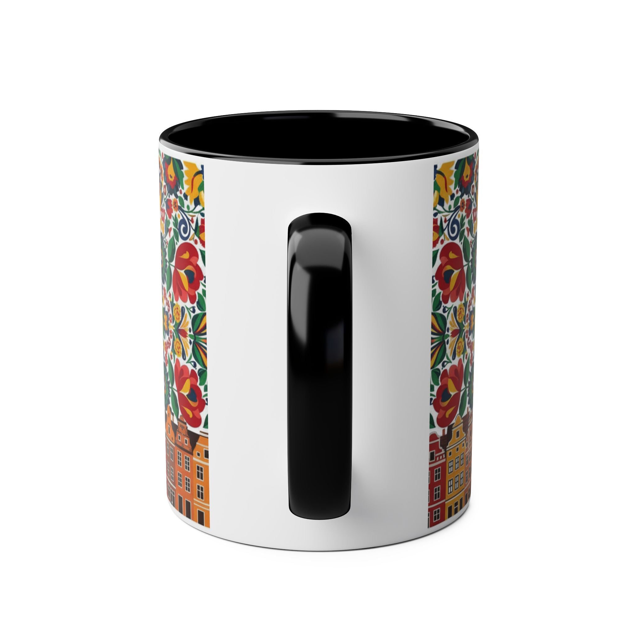 Floral Mandala Two-Tone Coffee Mug — Colorful Folk Art 11oz