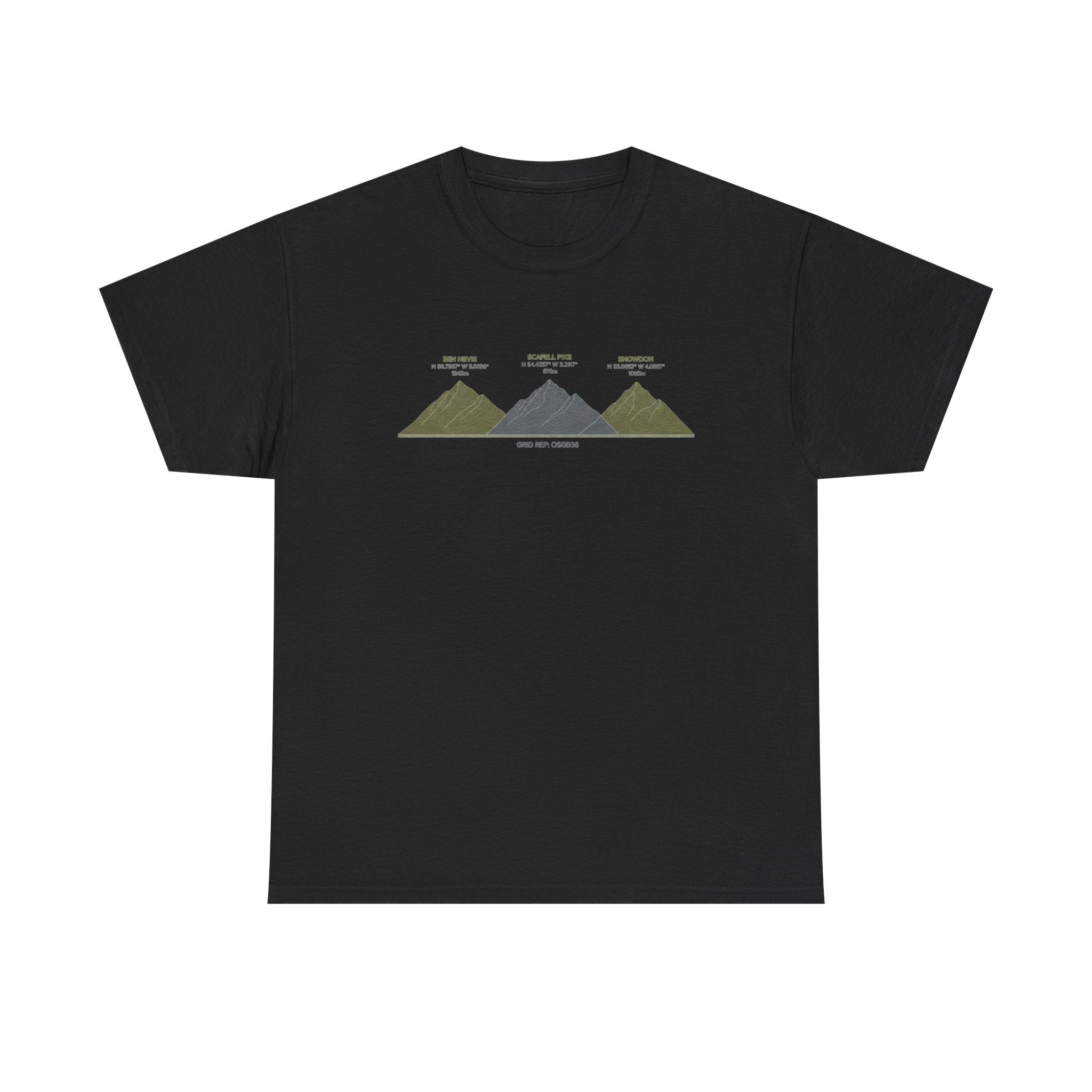 Three Peaks Challenge Graphic T-Shirt — Retro UK Mountain Hiking Tee