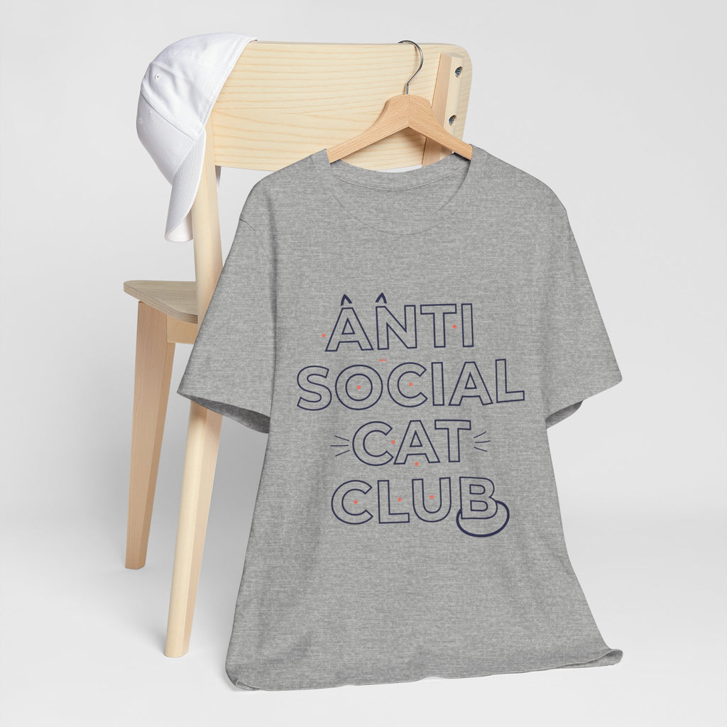Outline 'ANTI SOCIAL CAT CLUB' Typography Tee | hollow font, minimalist outline text shirt